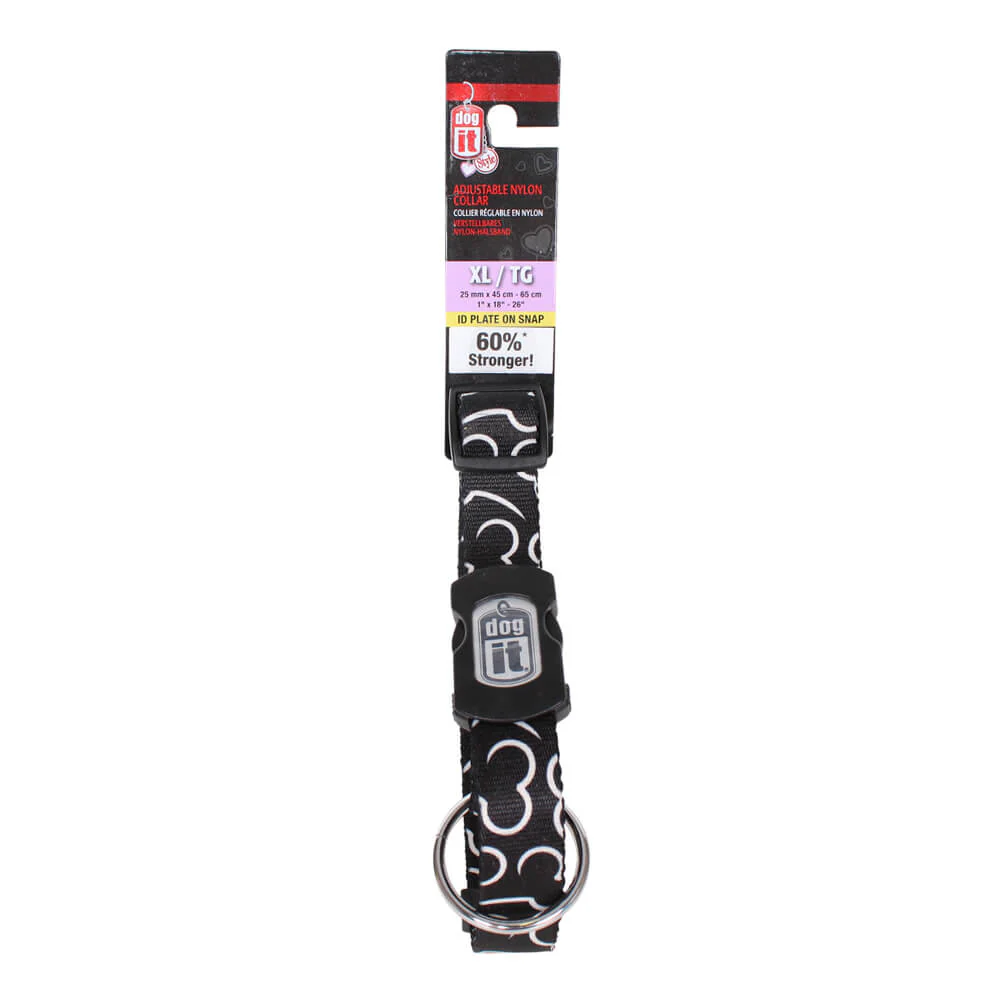Dogit Adjustable Nylon Collar, Extra Large, 1″ x 18″-26″ Black