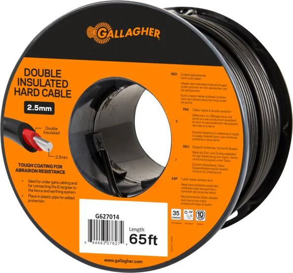 Double Insulated Hard Cable, 12.5 Gauge, 65 ft – Heavy Duty Low Resistance Cable for Under-Gate and Lead-Out Electric Fence Connections - Image 1