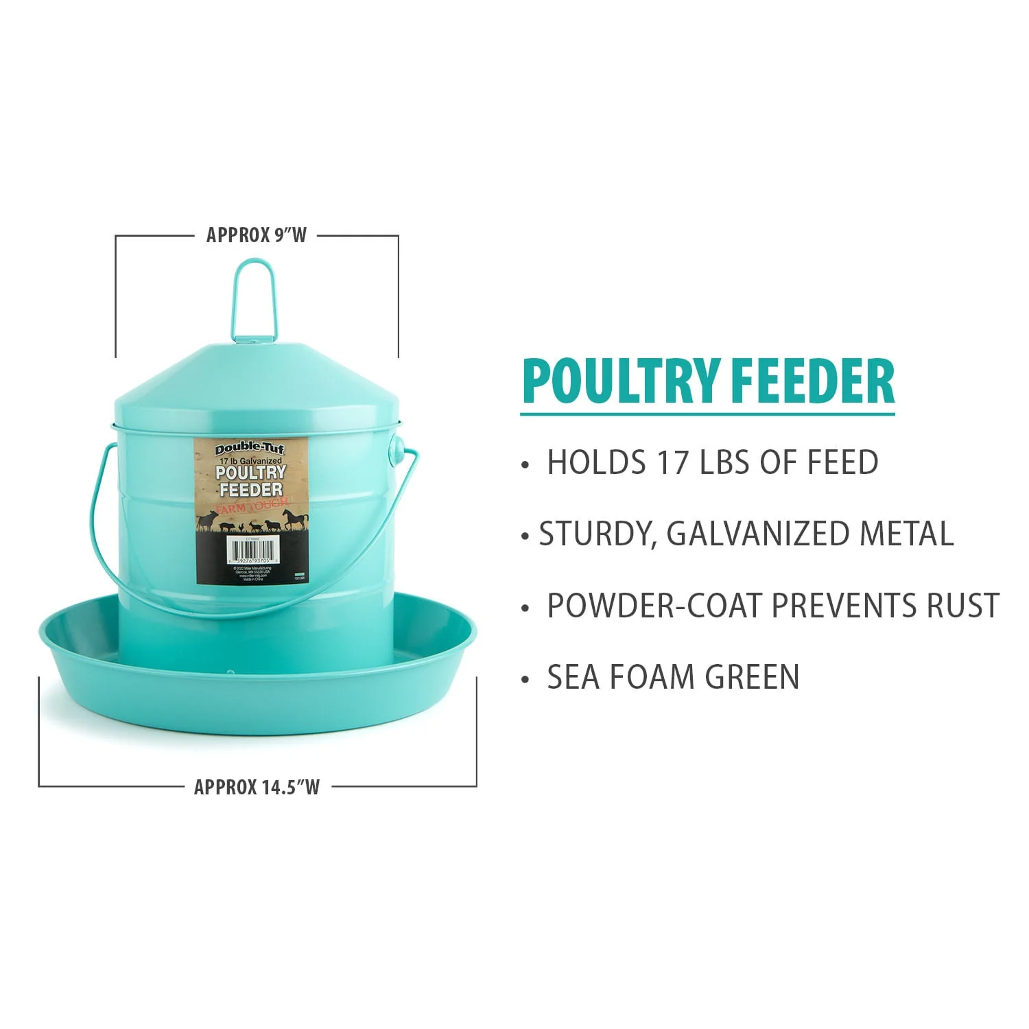 Double-Tuf 17 lb Painted Poultry Feeder, Seafoam Green - Image 3