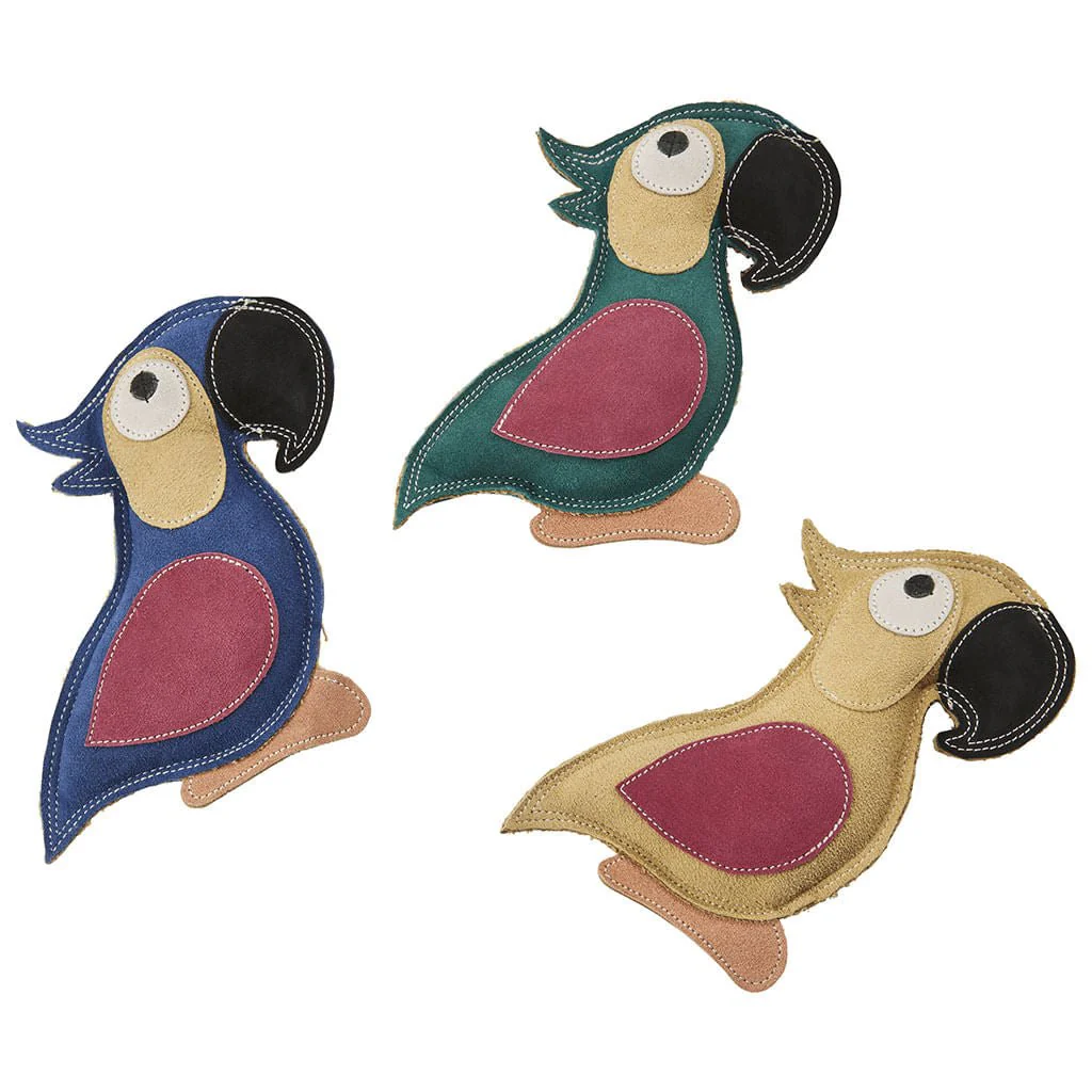 Dura-Fuse Leather Parrot Squeaker Dog Toy, 8" - Image 1