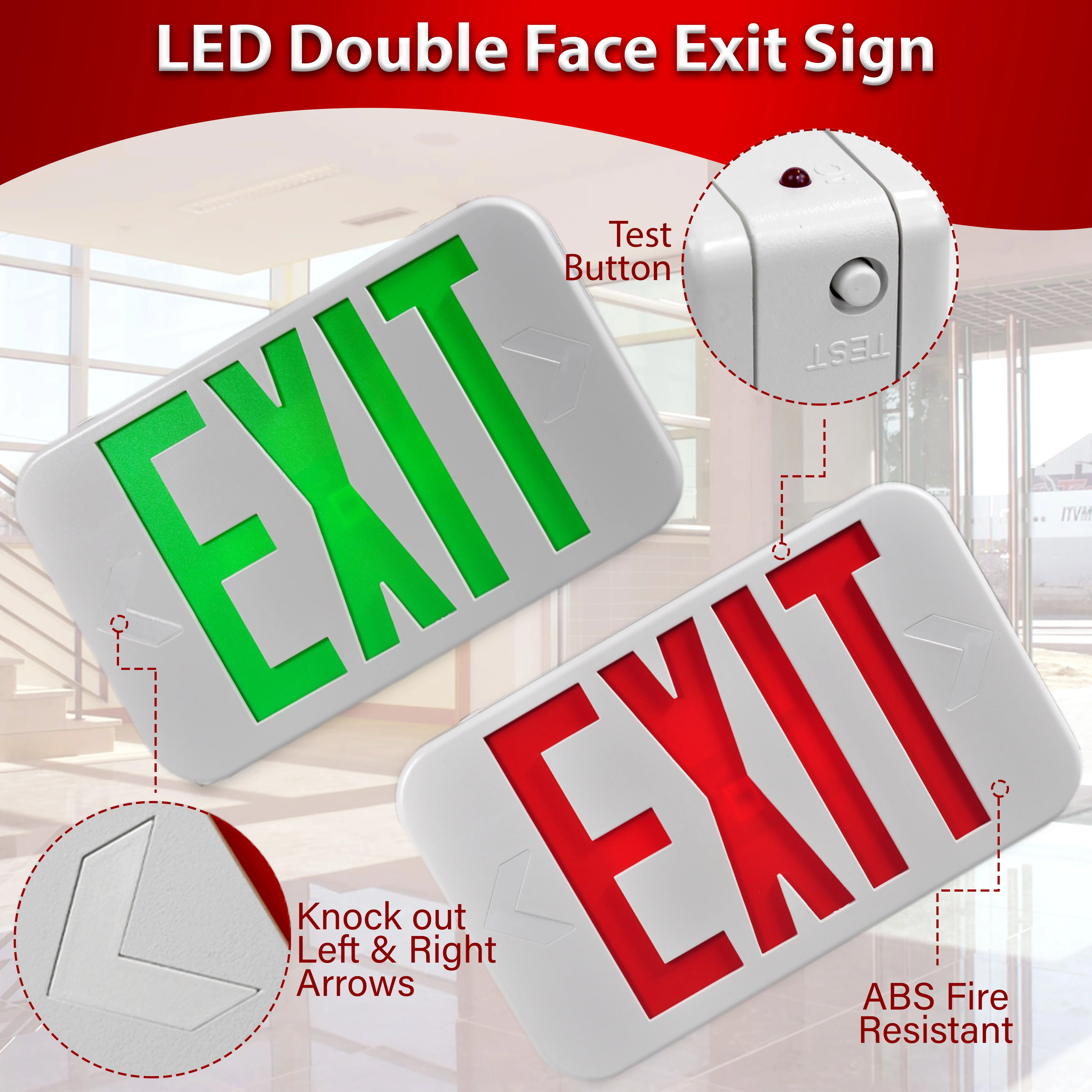 LED Exit Sign - Bi-Color Red/Green - 90+ Minute Emergency Operation #350 - Image 3