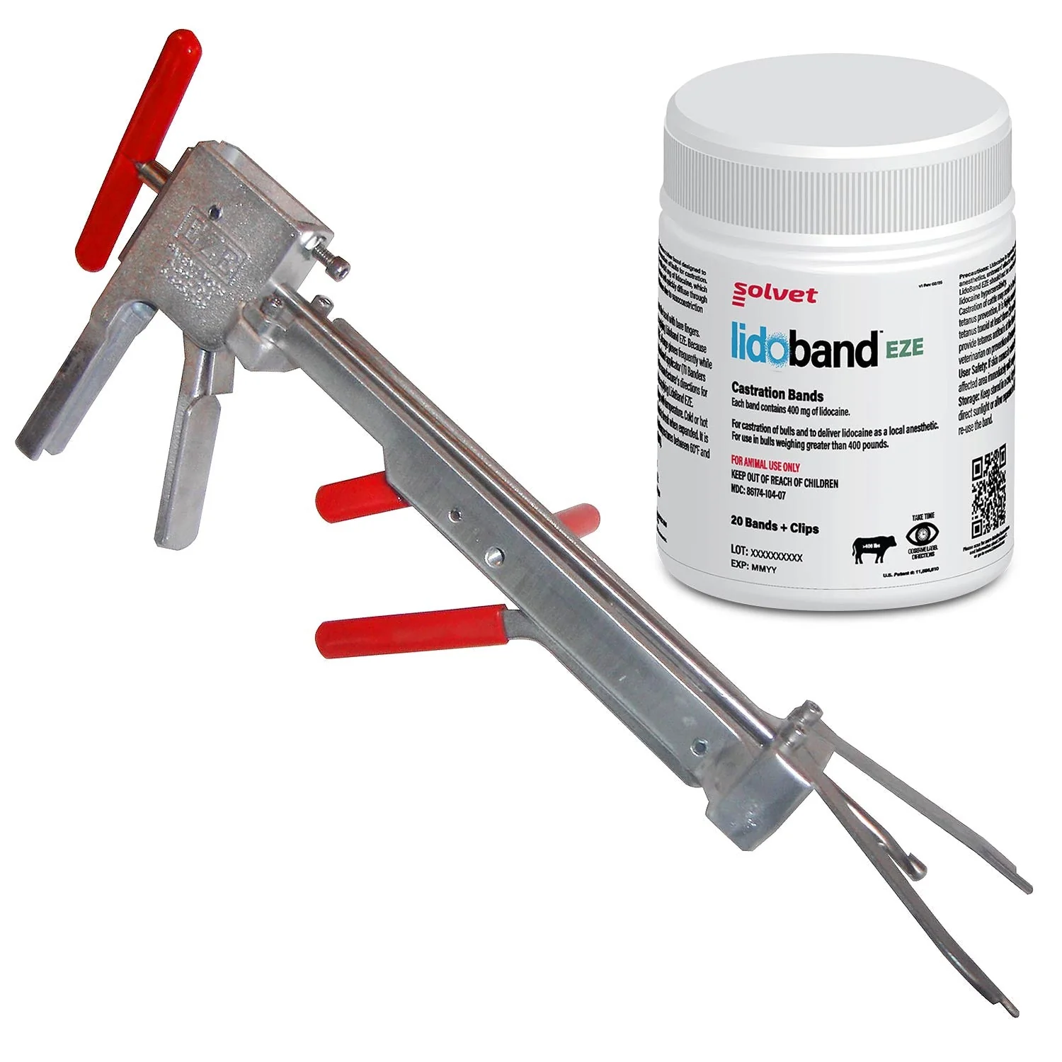 EZE Bloodless Cattle Band Castrator with Lidobands EZE + Clips, 20 ct - Image 1