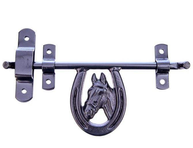 Fancy Horse Head Barn Door Latch, Black - Image 1