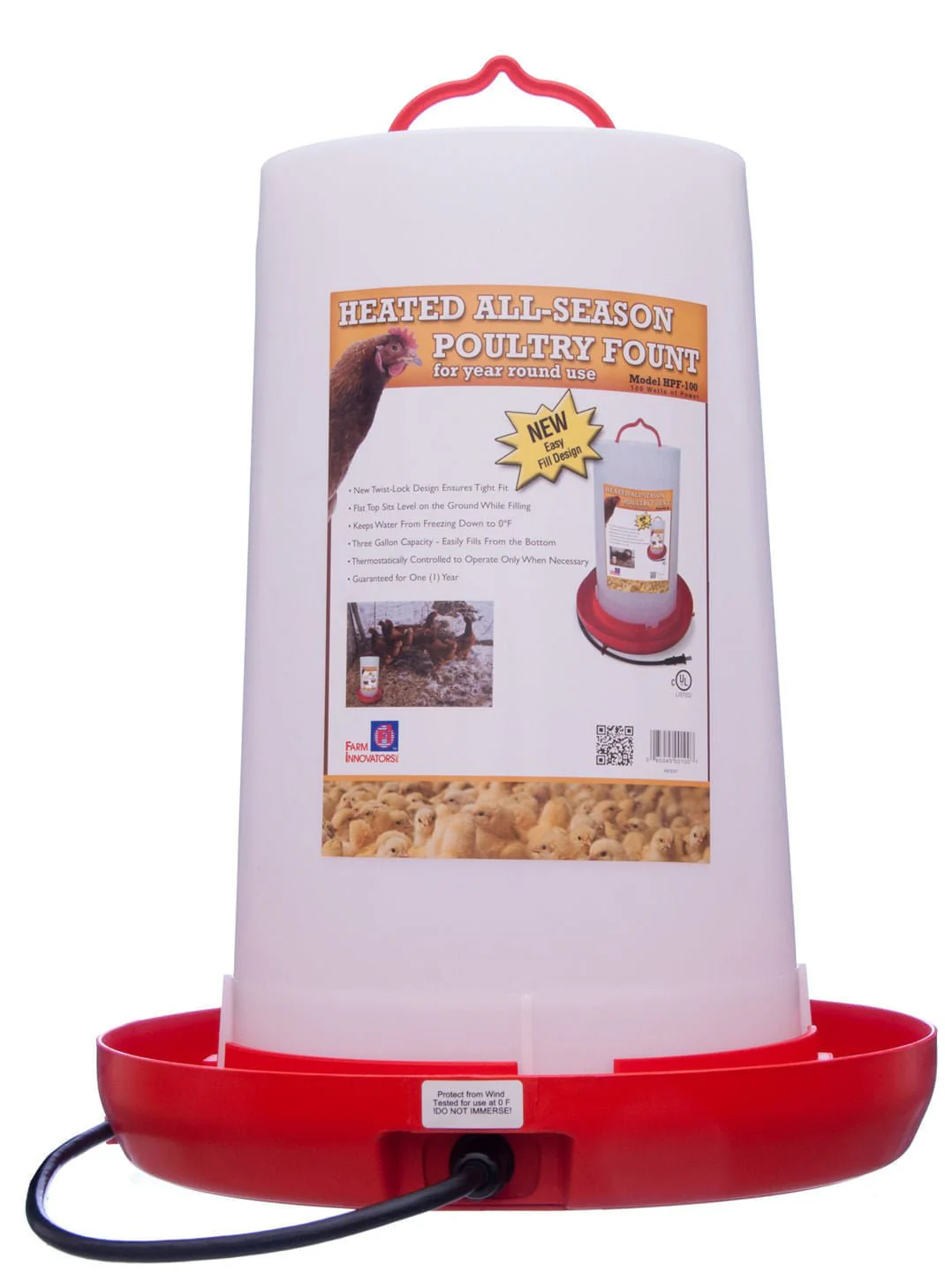 Farm Innovaters Heated Chicken Waterer, 3 Gallon - Image 1