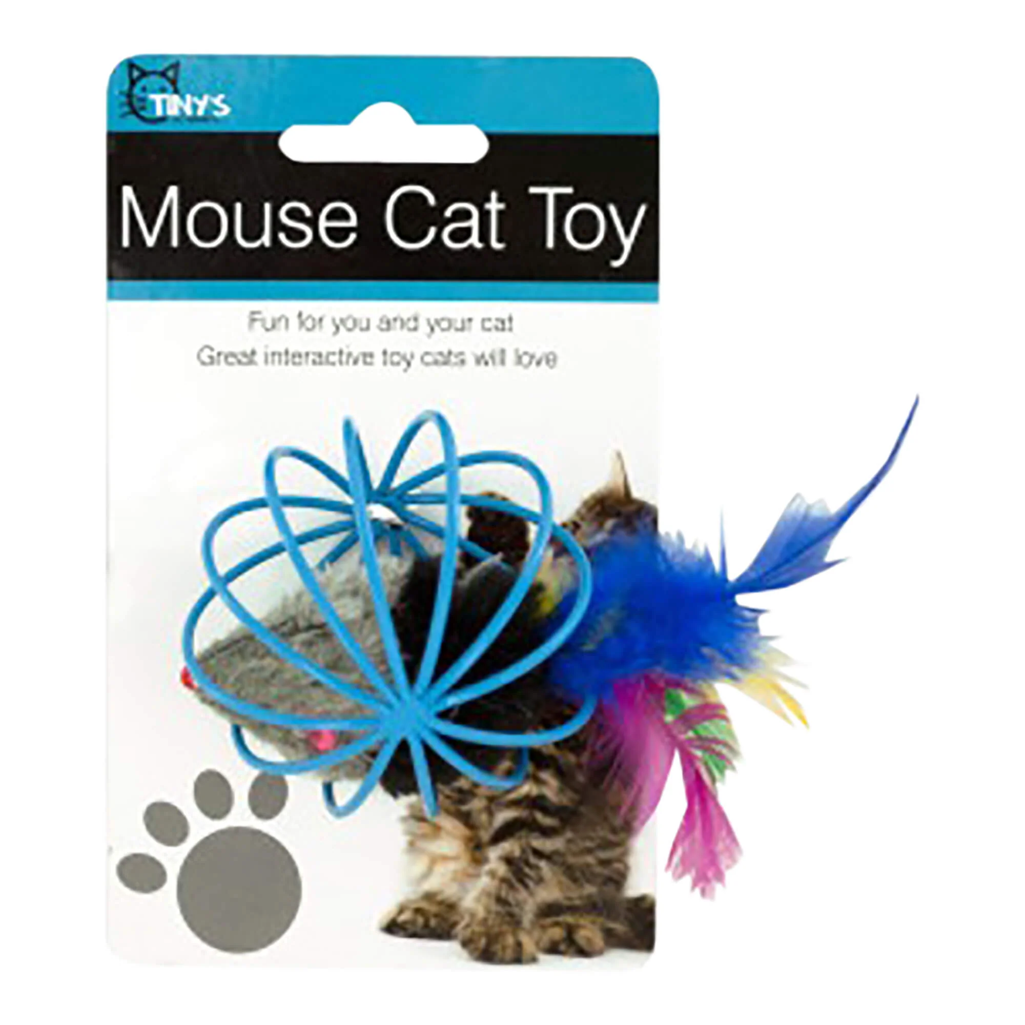 Feathered Mouse in Ball Cage Cat Toy, Assorted, 2.5"D - Image 1