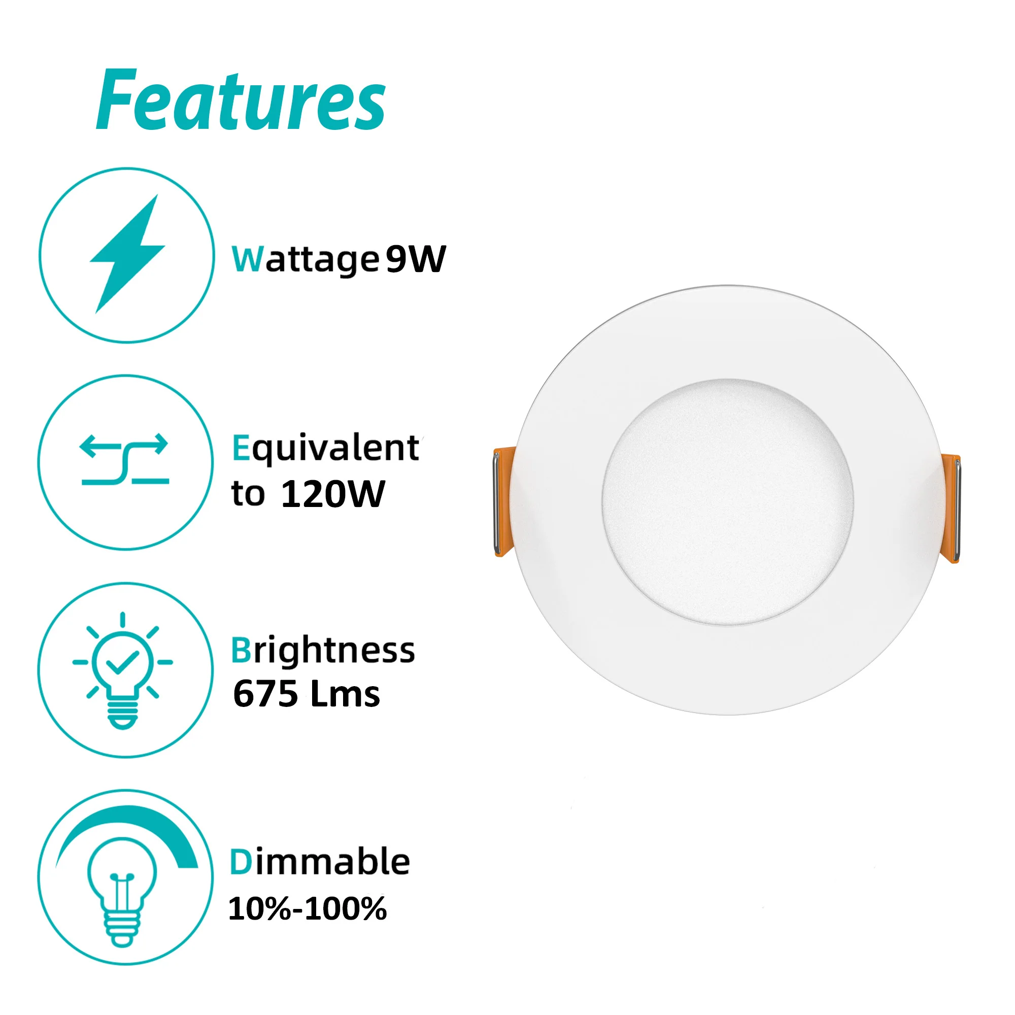 3BRIX 4 Inch 9W Slim Round Ultra Thin Recessed Downlight - 5CCT (27/30/35/40/50K)- 675 lumens - Image 3