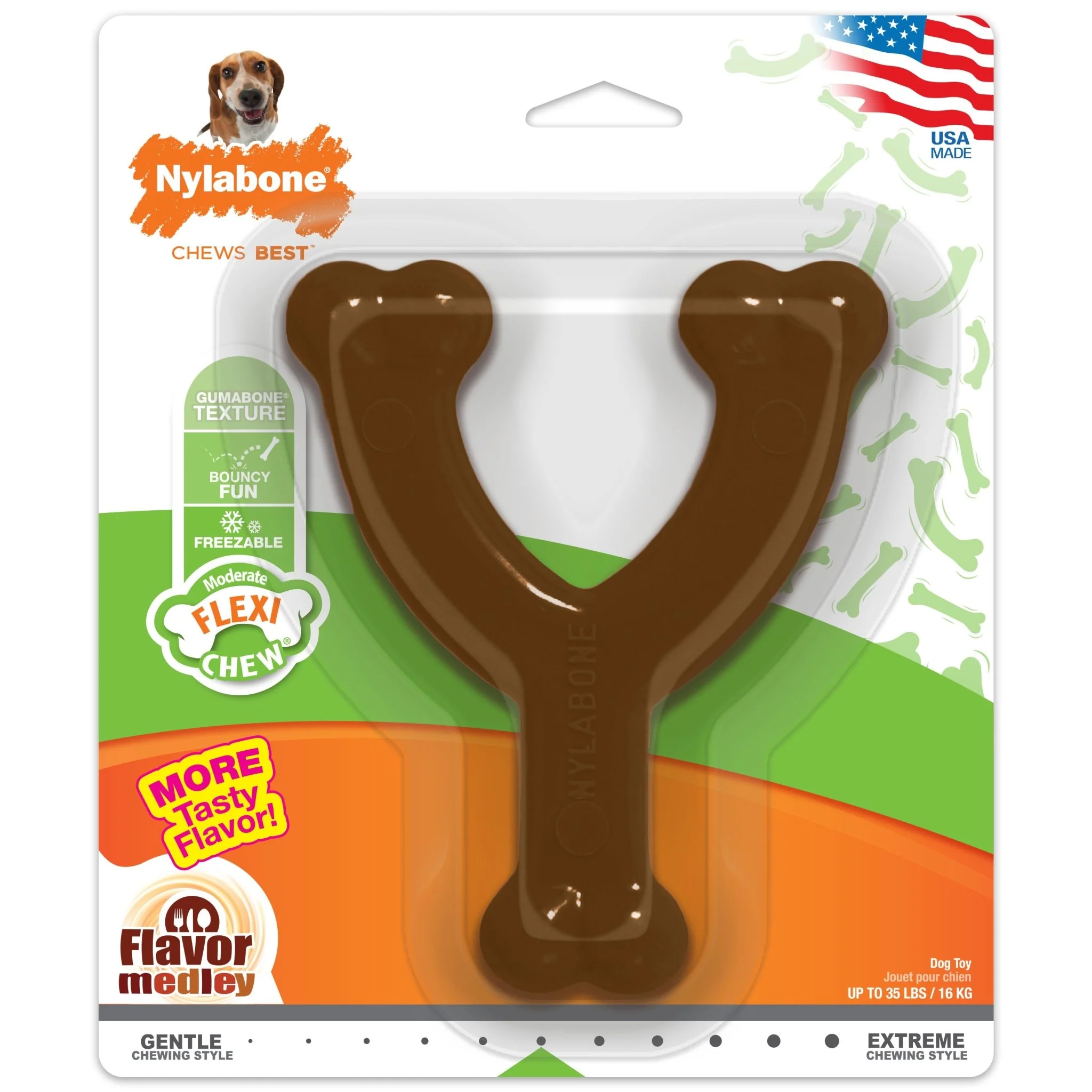 Flexi Chew Wishbone Dog Toy, Medium/Wolf, Up to 35 lbs. - Image 1