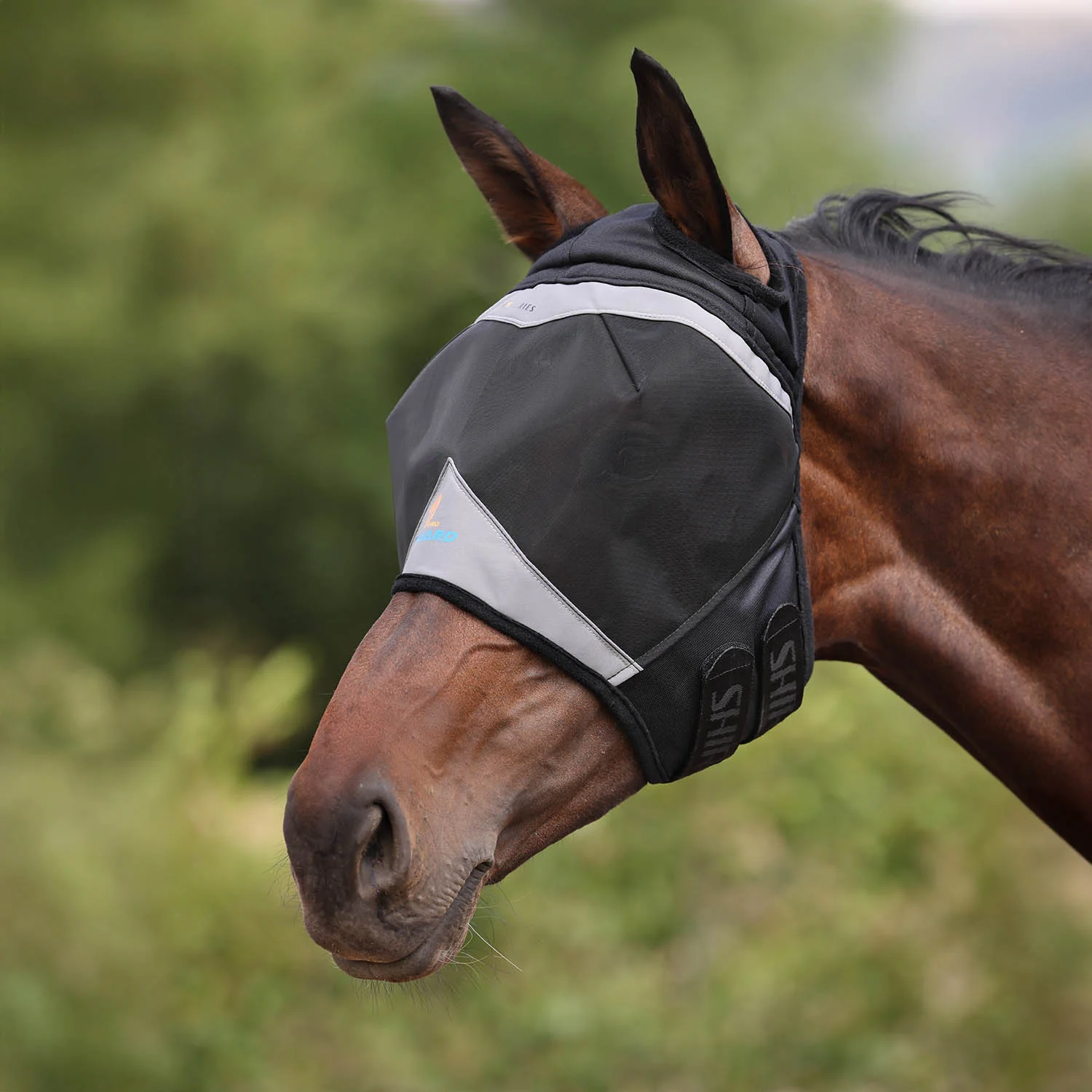 Flyguard Pro Fine Mesh Fly Mask with Ear Holes for Horses, Black - Image 1
