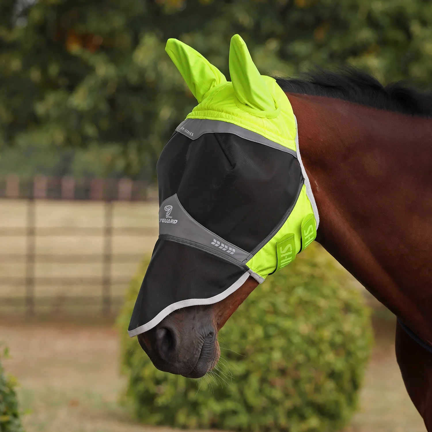 Flyguard Pro Hi-Viz Fine Mesh Horse Fly Mask with Ears & Nose - Image 1