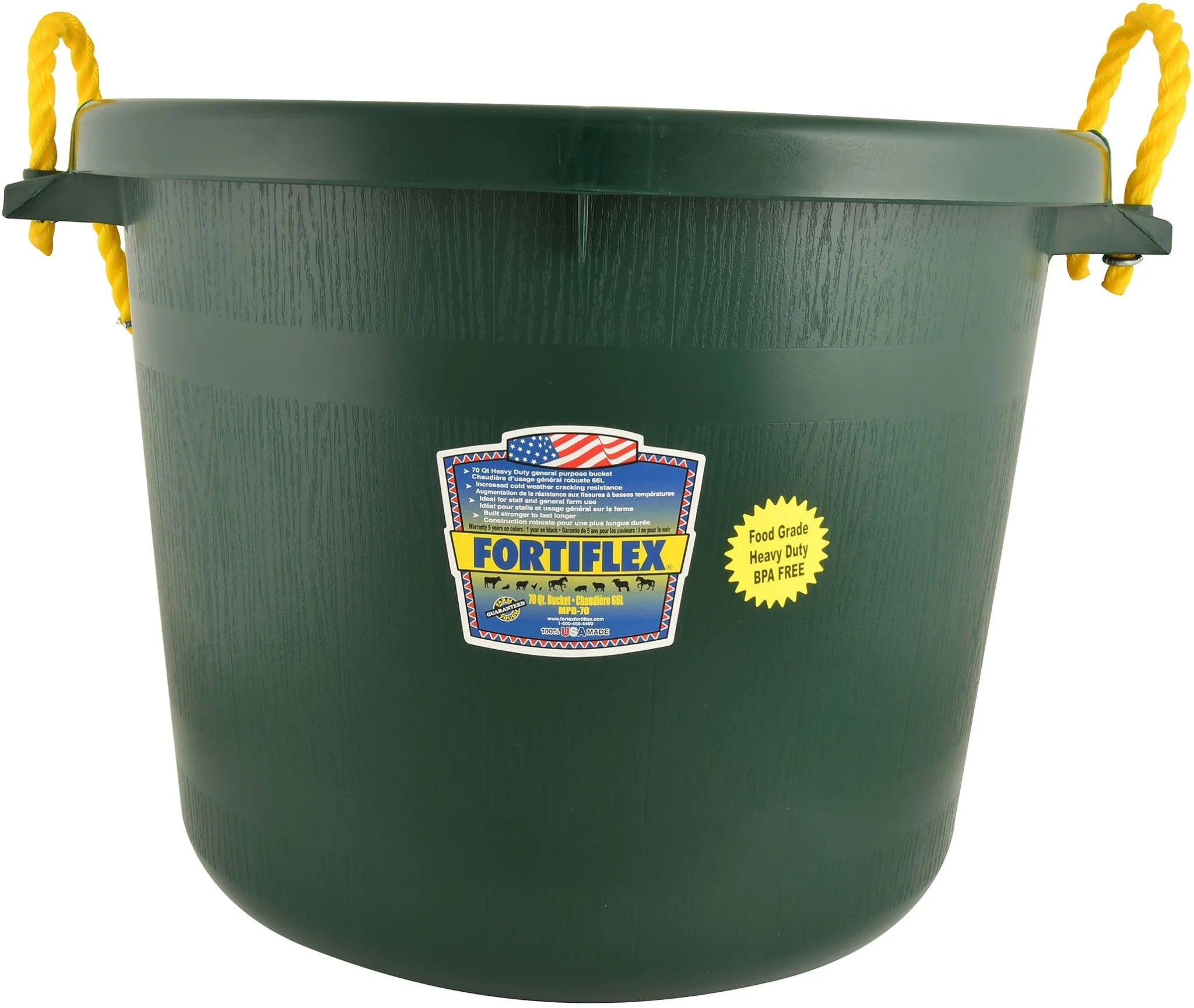 Fortiflex Heavy-Duty Plastic Muck Bucket, 70 Quart - Image 2
