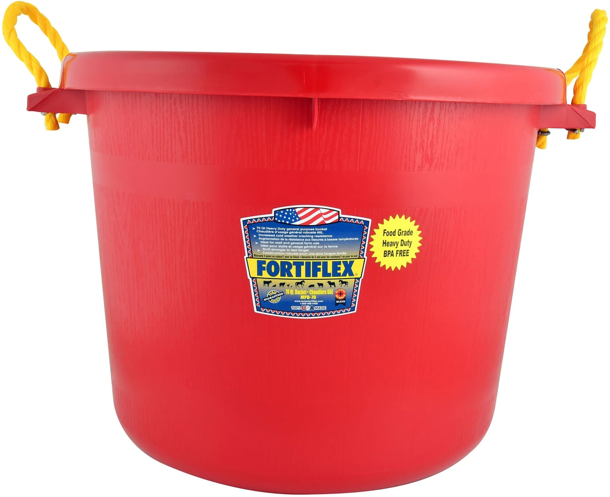 Fortiflex Heavy-Duty Plastic Muck Bucket, 70 Quart - Image 3