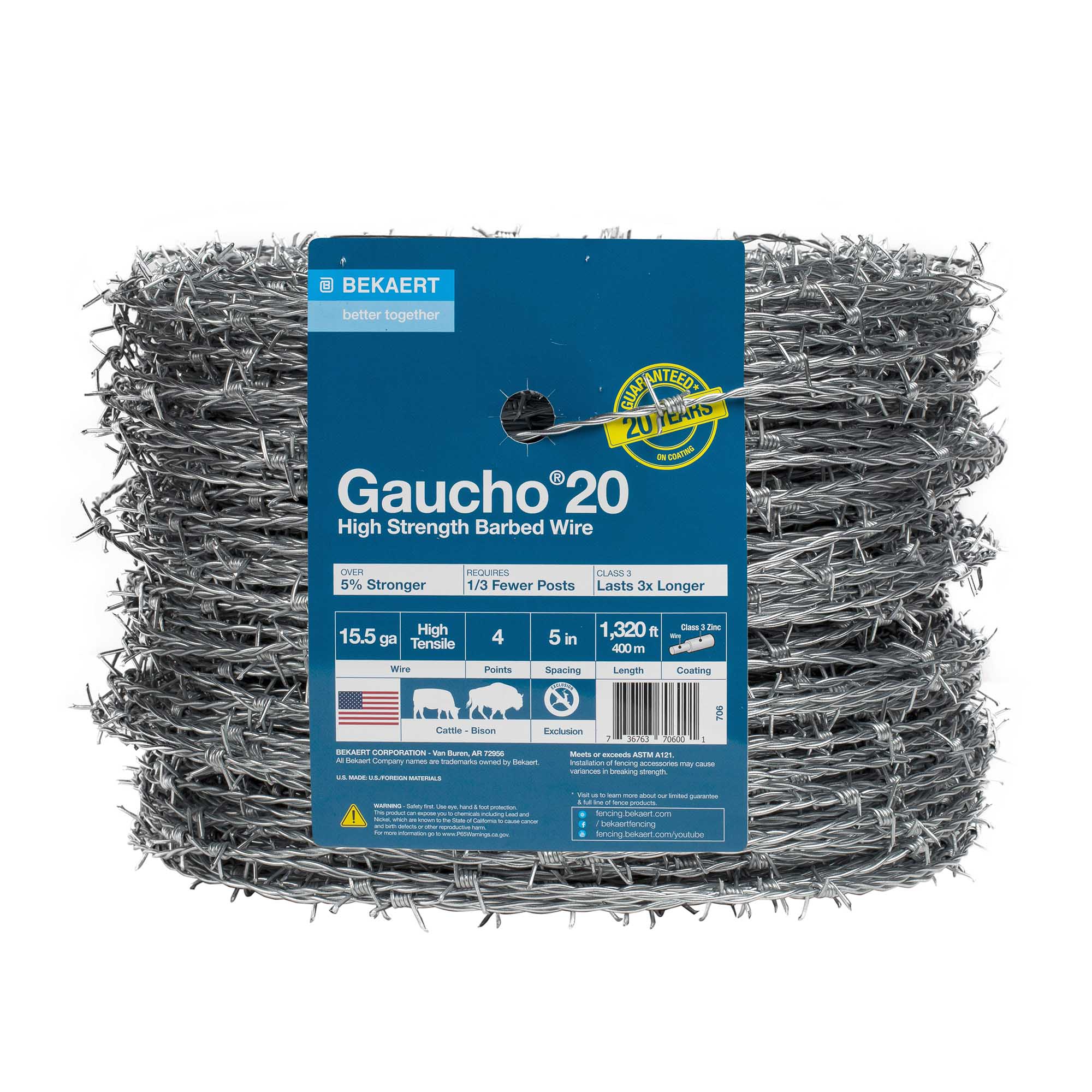 Gaucho 20 15.5 ga 4-Point 5" Spacing High Tensile Barbed Wire - Image 1