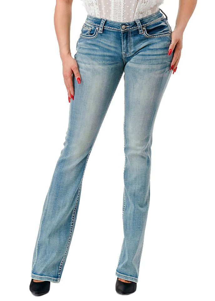 Grace in LA Women’s Western 3D Steer Head Mid Rise Bootcut Jeans
