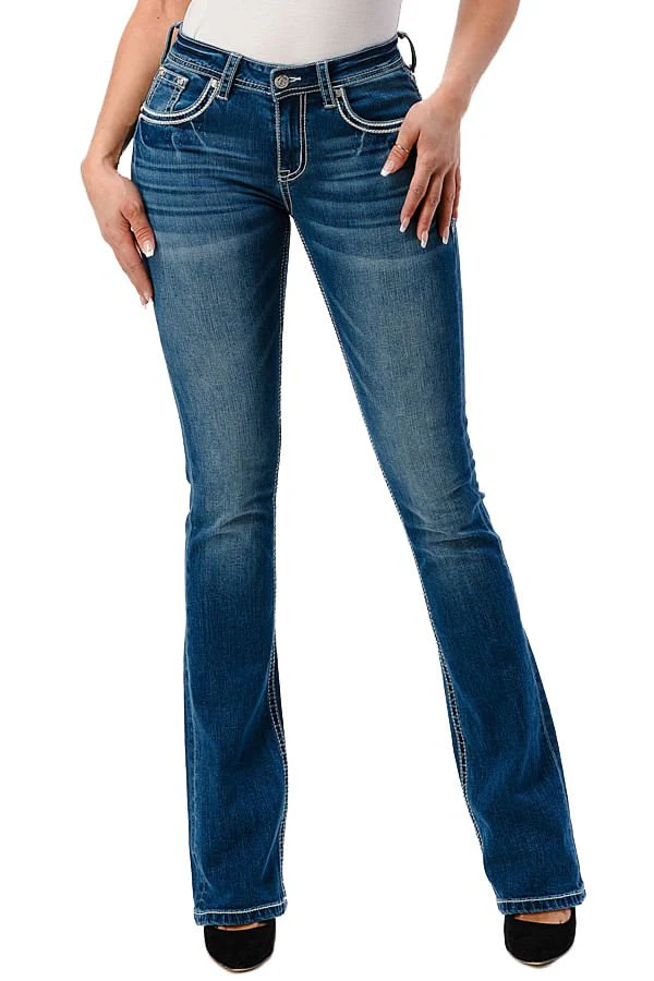 Grace in LA Women's Western Americana Wing Embellished Mid Rise Bootcut Jeans - Image 1