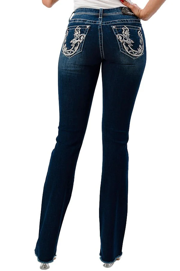 Grace in LA Women's Western Horseshoe Embellished Mid Rise Stretch Bootcut Jeans - Image 2