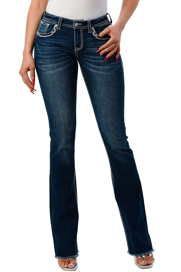 Grace in LA Women's Western Horseshoe Embellished Mid Rise Stretch Bootcut Jeans - Image 1