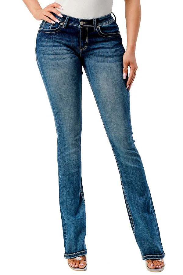 Grace in LA Women's Western Steer Head Print Mid Rise Bootcut Jeans - Image 1