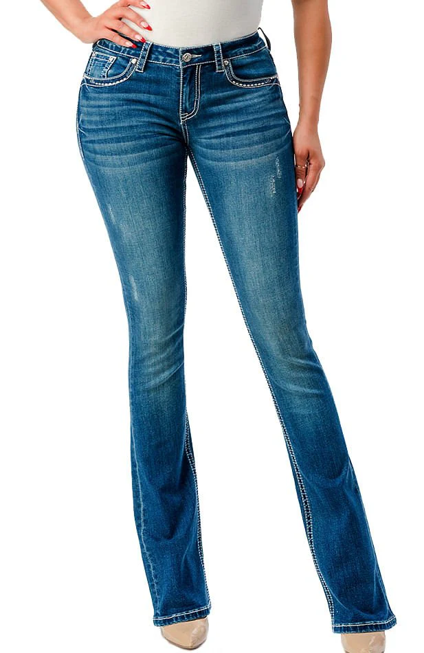 Grace in LA Women's Western Wing Embroidered Mid Rise Bootcut Jeans - Image 1