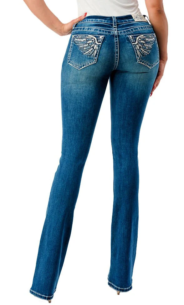 Grace in LA Women's Western Wing Embroidered Mid Rise Bootcut Jeans - Image 2