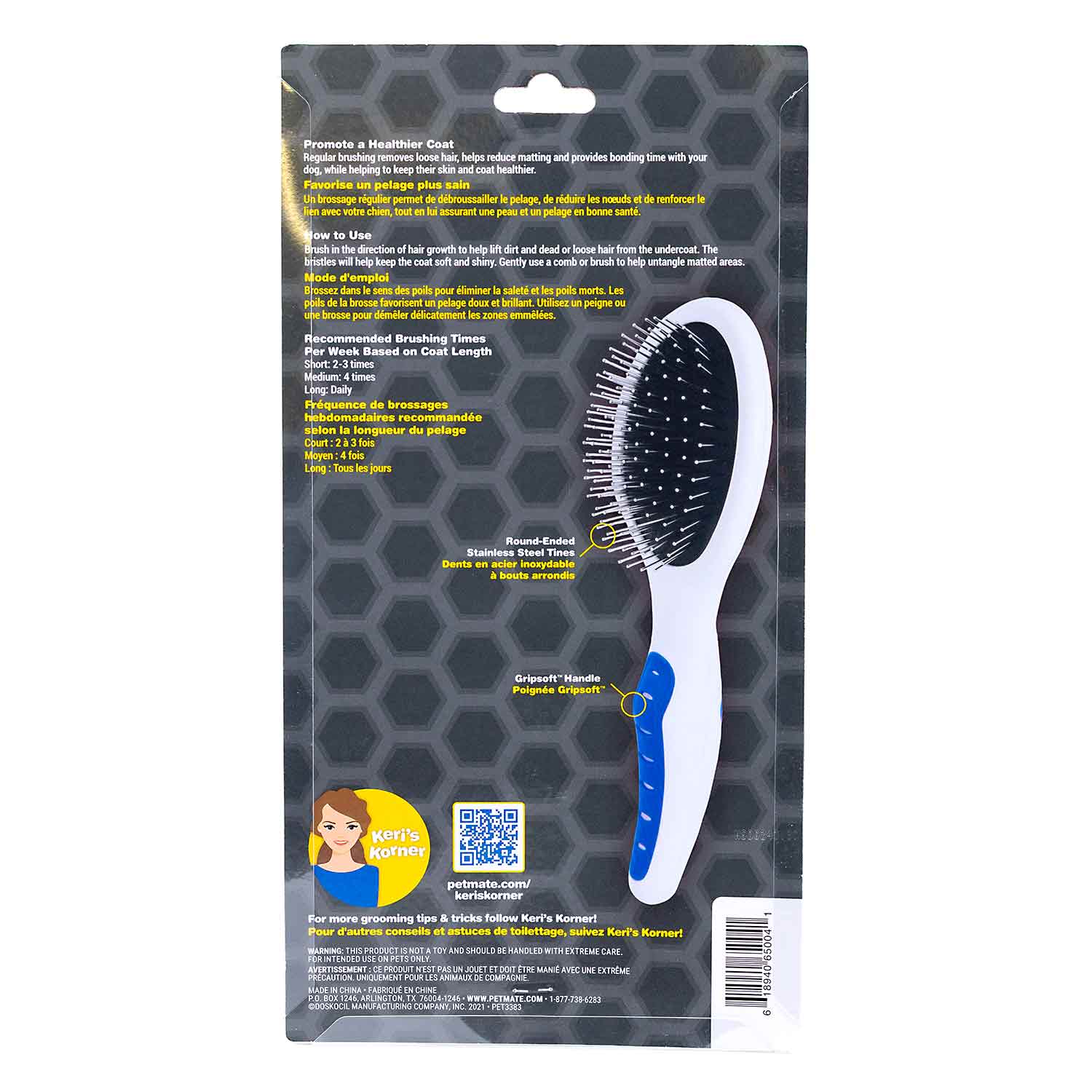 GripSoft Pin Brush for Dogs & Cats, 10"L - Image 3