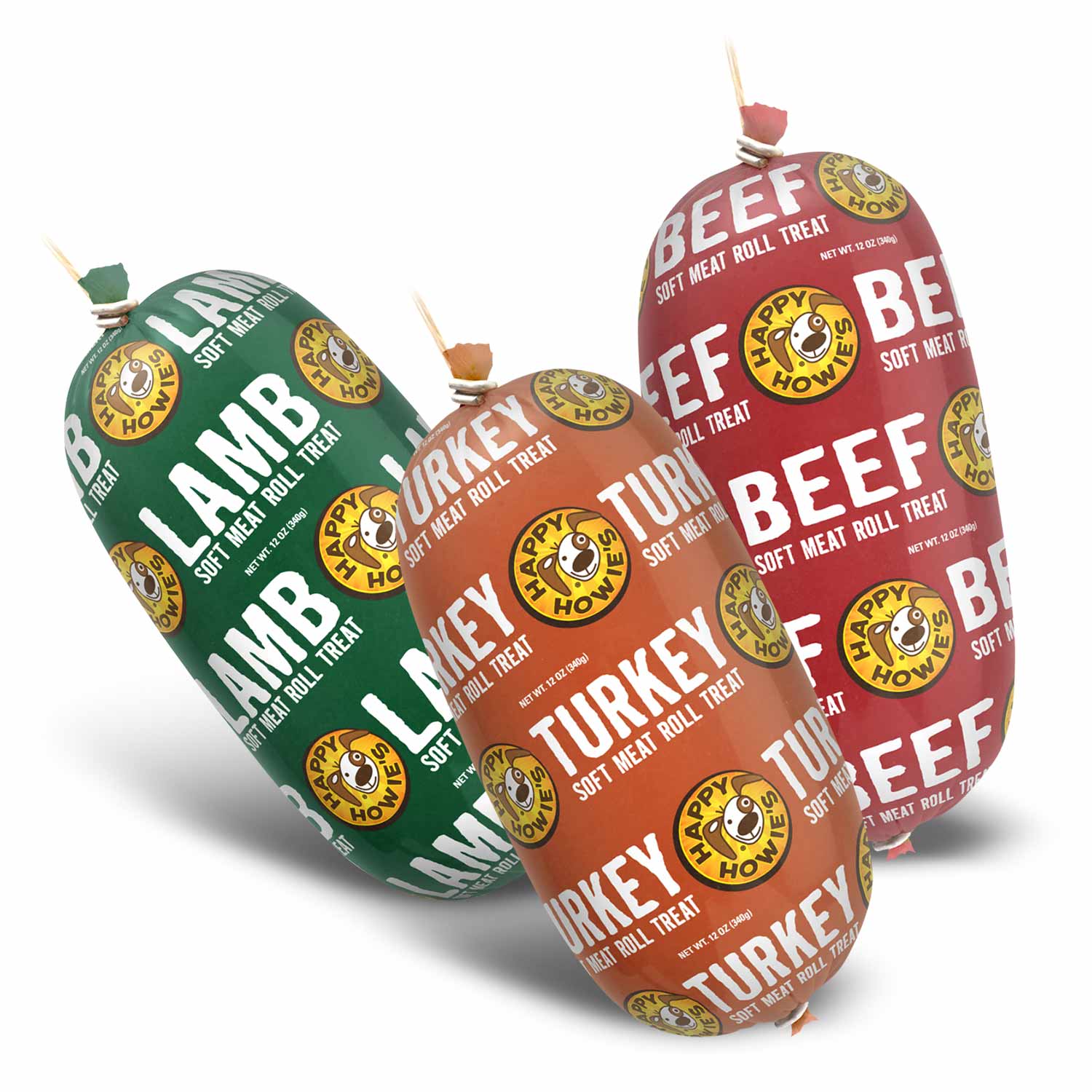 Happy Howie's Gourmet Meat Rolls Dog Treats 3 Pack Taste Tester (Beef, Lamb & Turkey) - Image 1