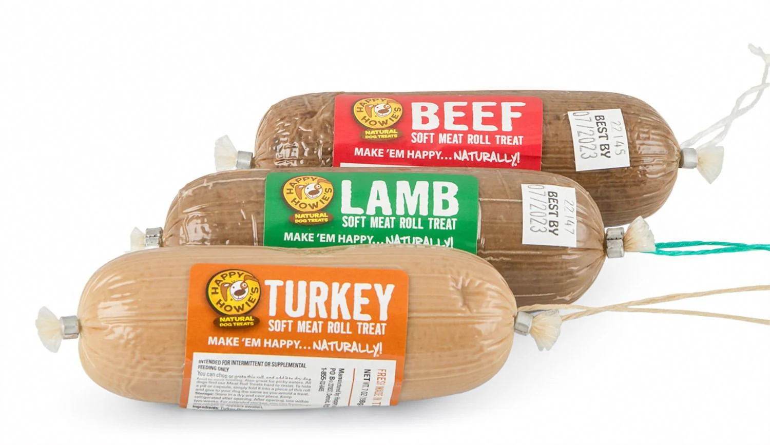 Happy Howie's Gourmet Meat Rolls Dog Treats 3 Pack Taste Tester (Beef, Lamb & Turkey) - Image 2