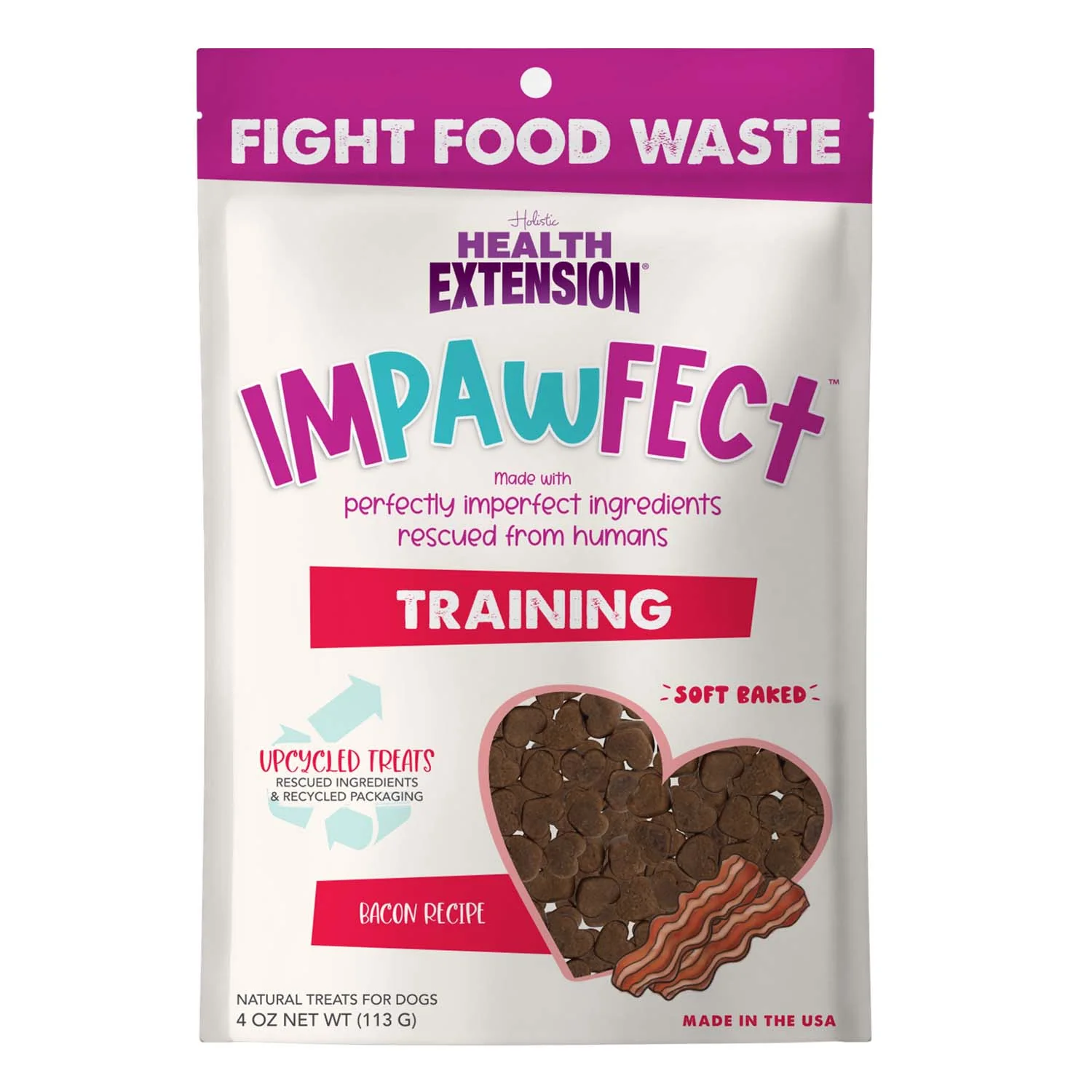 Health Extension Impawfect Bacon Recipe Training Treats for Dogs and Puppies, 4 oz - Image 1