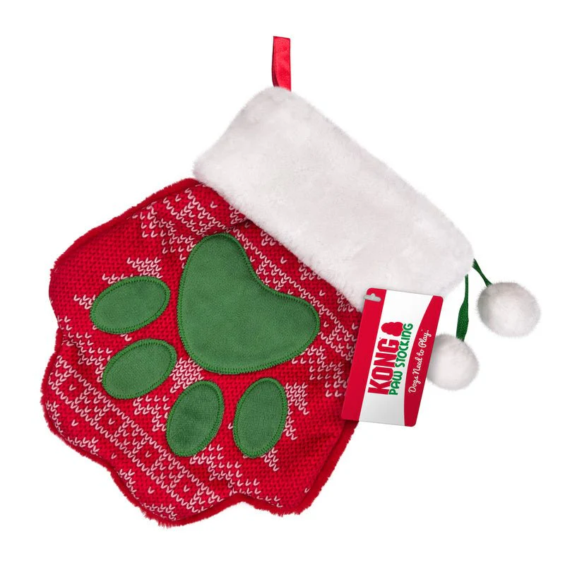 Holiday Paw Stocking Large – Festive Dog Stocking for Treats & Toys, Paw-Shaped, Polyester - Image 1
