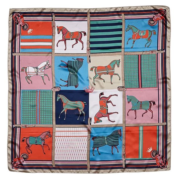 Horse in Blankets Silky Scarf, 36″ x 36″