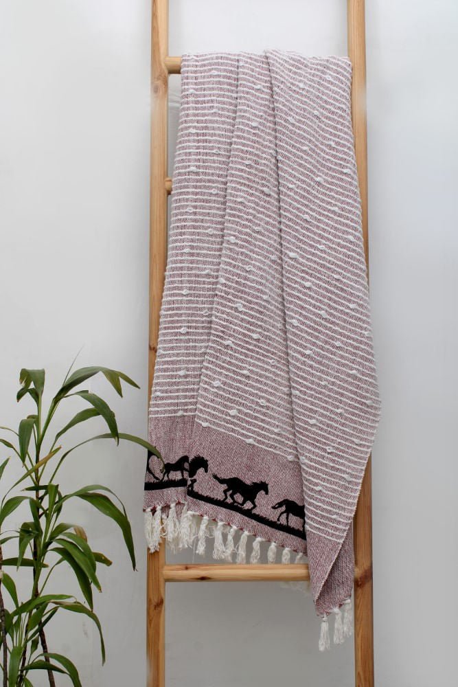 Horses Cotton Throw Blanket - Image 1