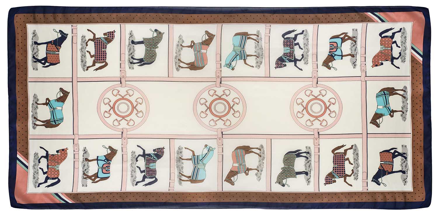 Horses in Blankets Silky Scarf, 35″ x 70″