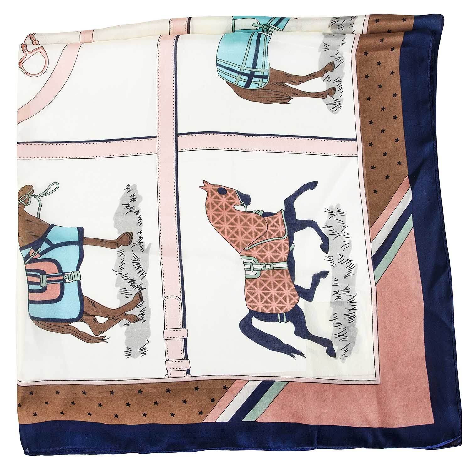 Horses in Blankets Silky Scarf, 35" x 70" - Image 2