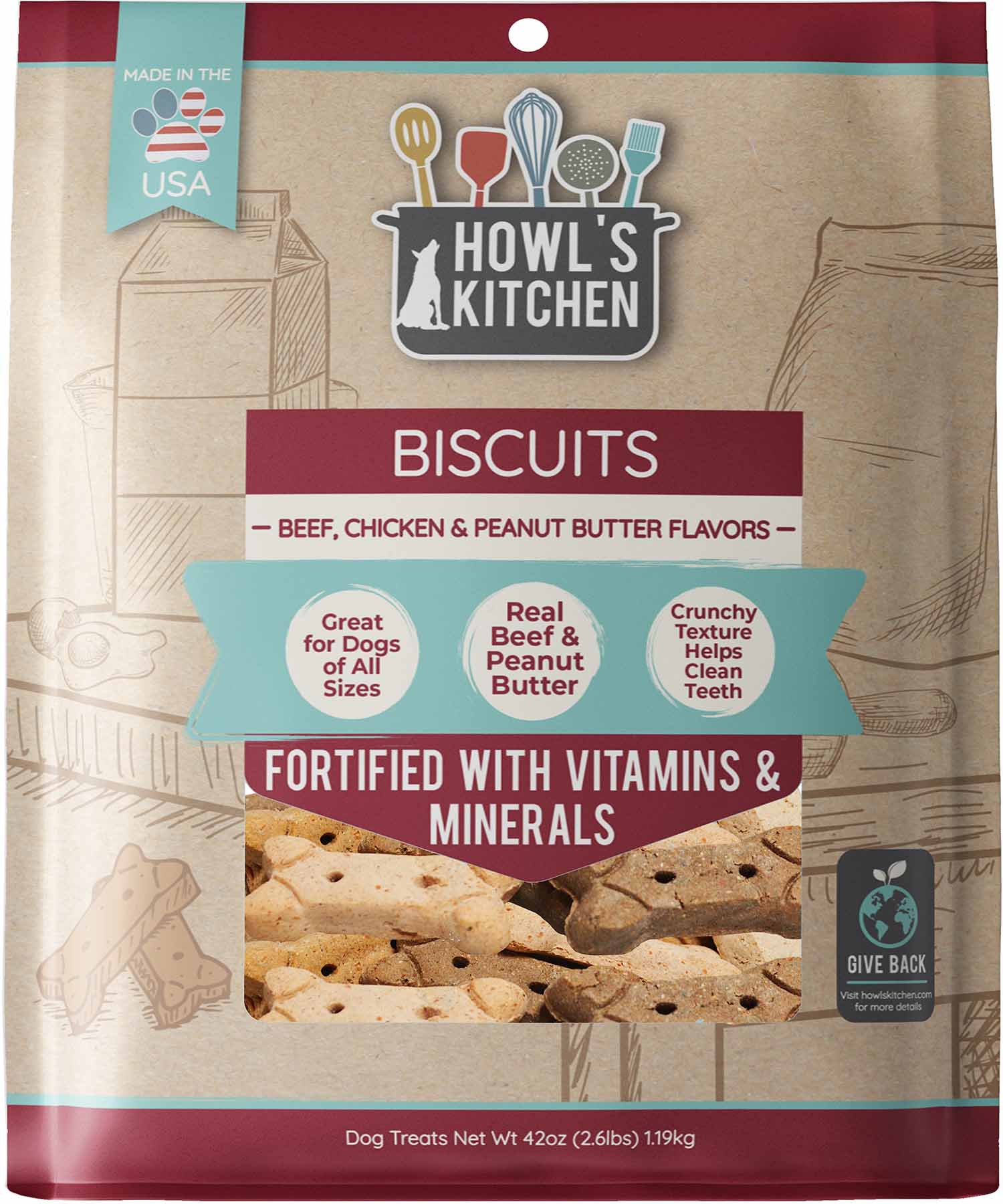 Howl's Kitchen Beef, Chicken and Peanut Butter Biscuits, 2.6 lbs - Image 1