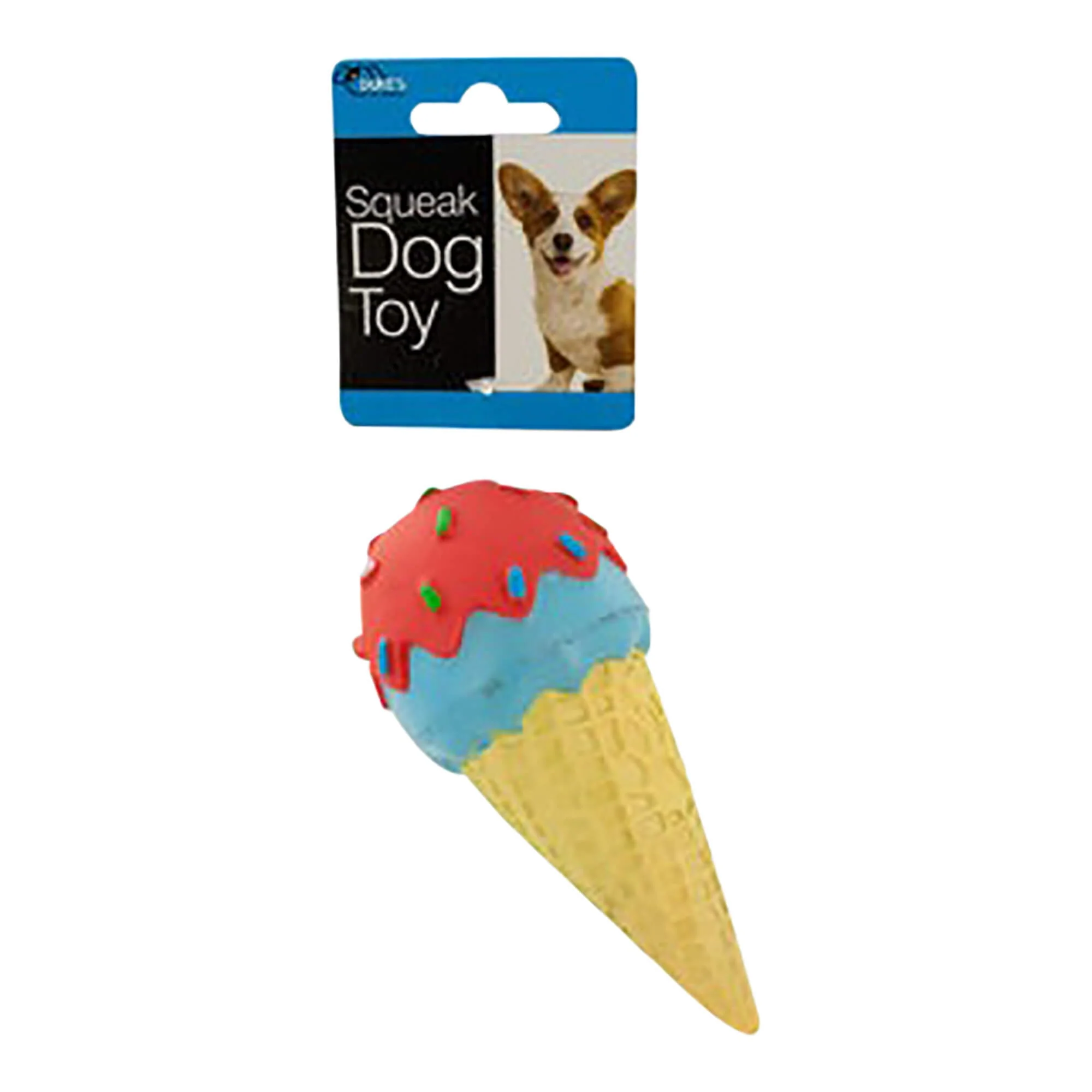 Ice Cream Cone Squeak Dog Toy, Assorted Colors, 5"L - Image 1