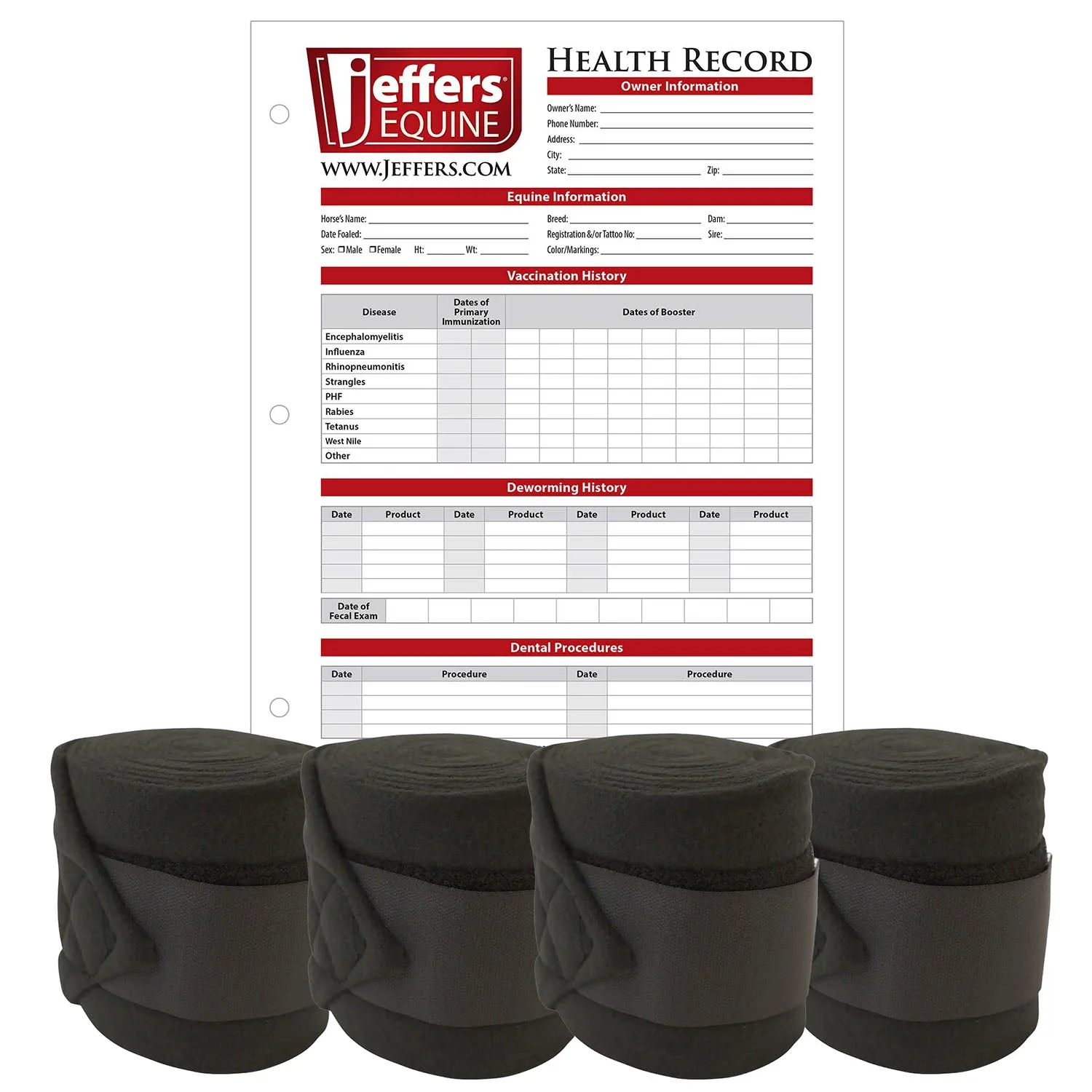 Jefers Horse Fleece Polo Wraps - Reusable Set of 4 Wraps and 1 Equine Health Record - Image 1