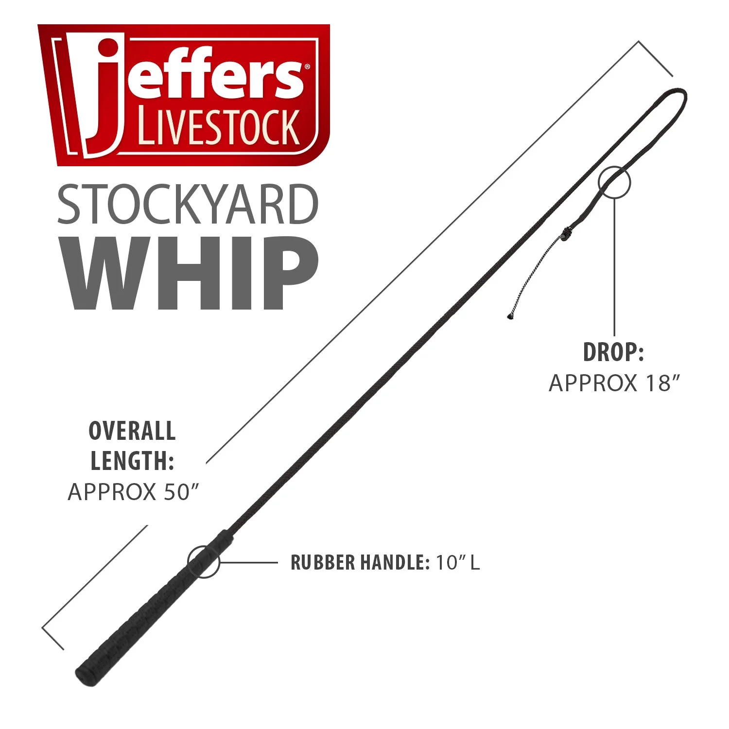Jeffers 50" Stockyard Whip, 18" Drop - Image 3