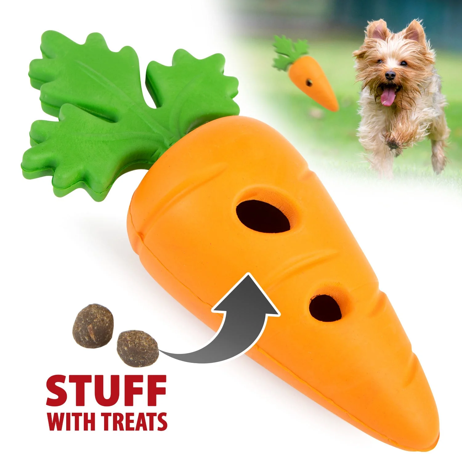 Jeffers Baby Carrot Natural Rubber Treat Dispensing Dog Dental Chew Toy - Image 1