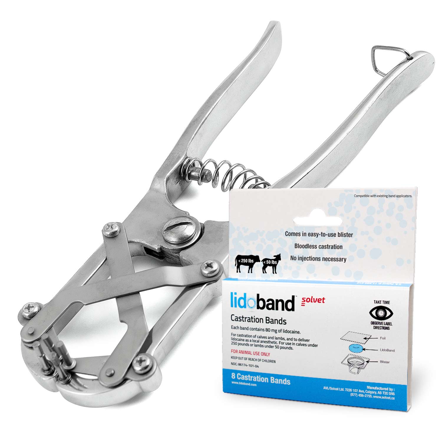 Jeffers Band Castration Tool with LidoBand Lidocaine Castration Bands for Calves & Lambs - Image 1