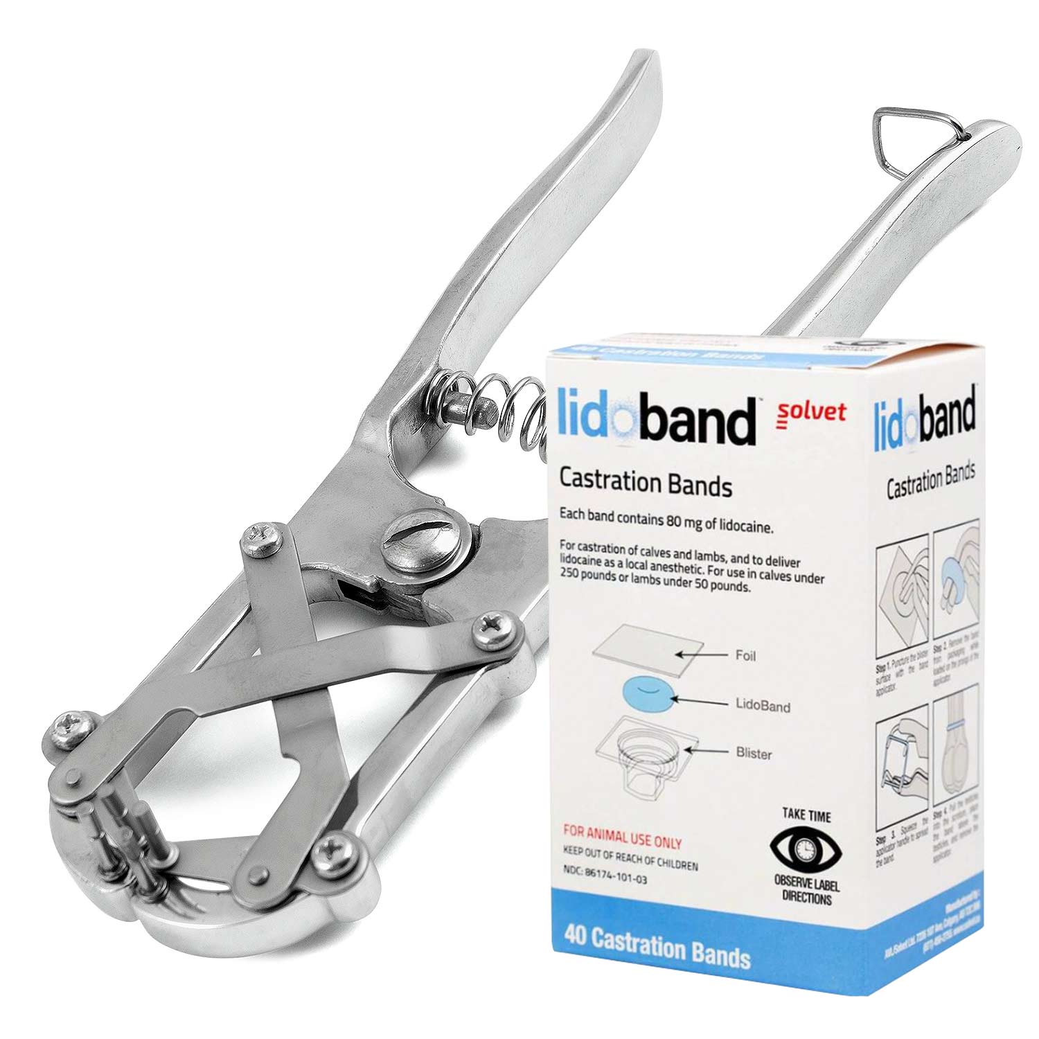 Jeffers Band Castration Tool with LidoBand Lidocaine Castration Bands for Calves & Lambs - Image 2