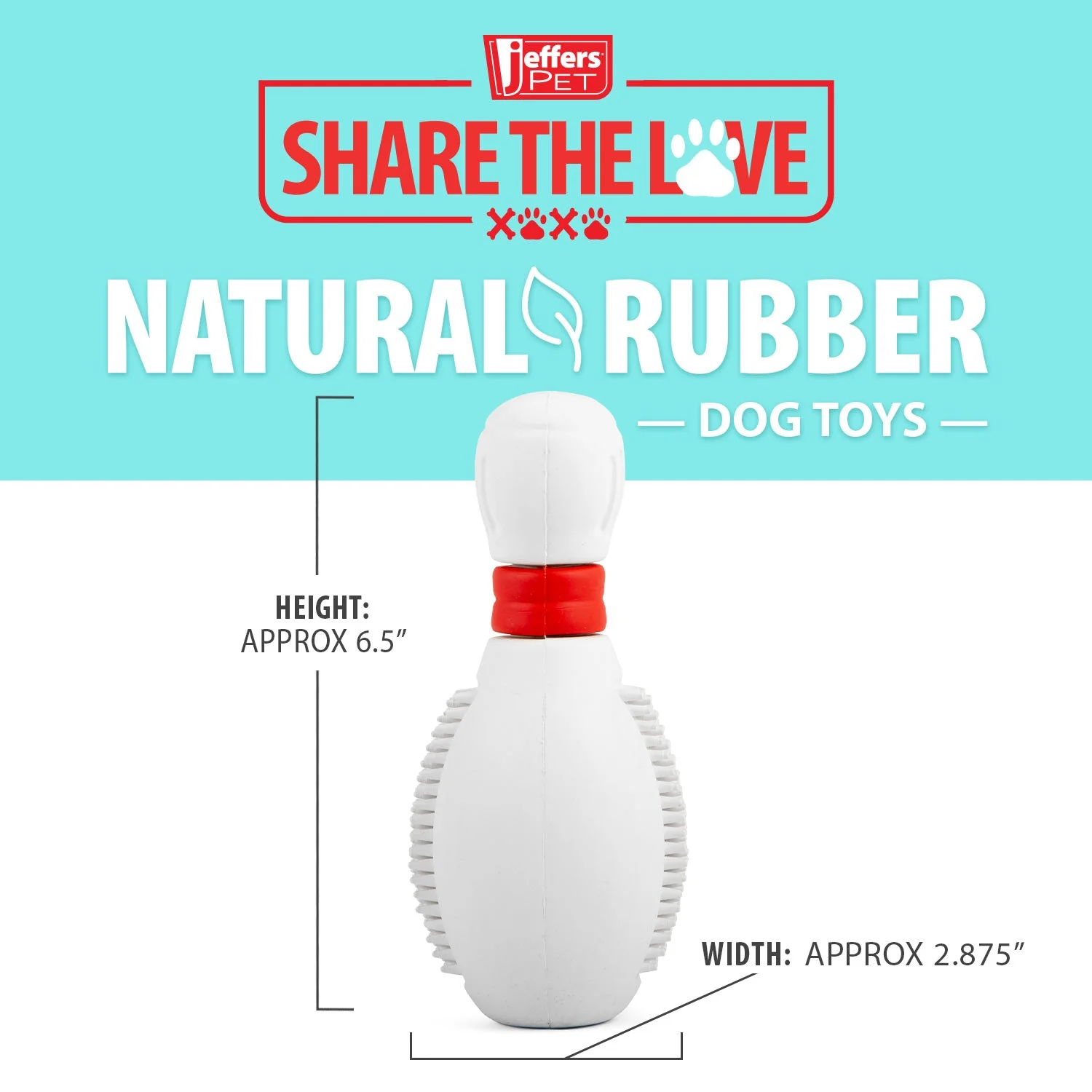 Jeffers Bowling Pin Natural Rubber Treat Dispensing Dental Chew Toy for Dogs - Image 3