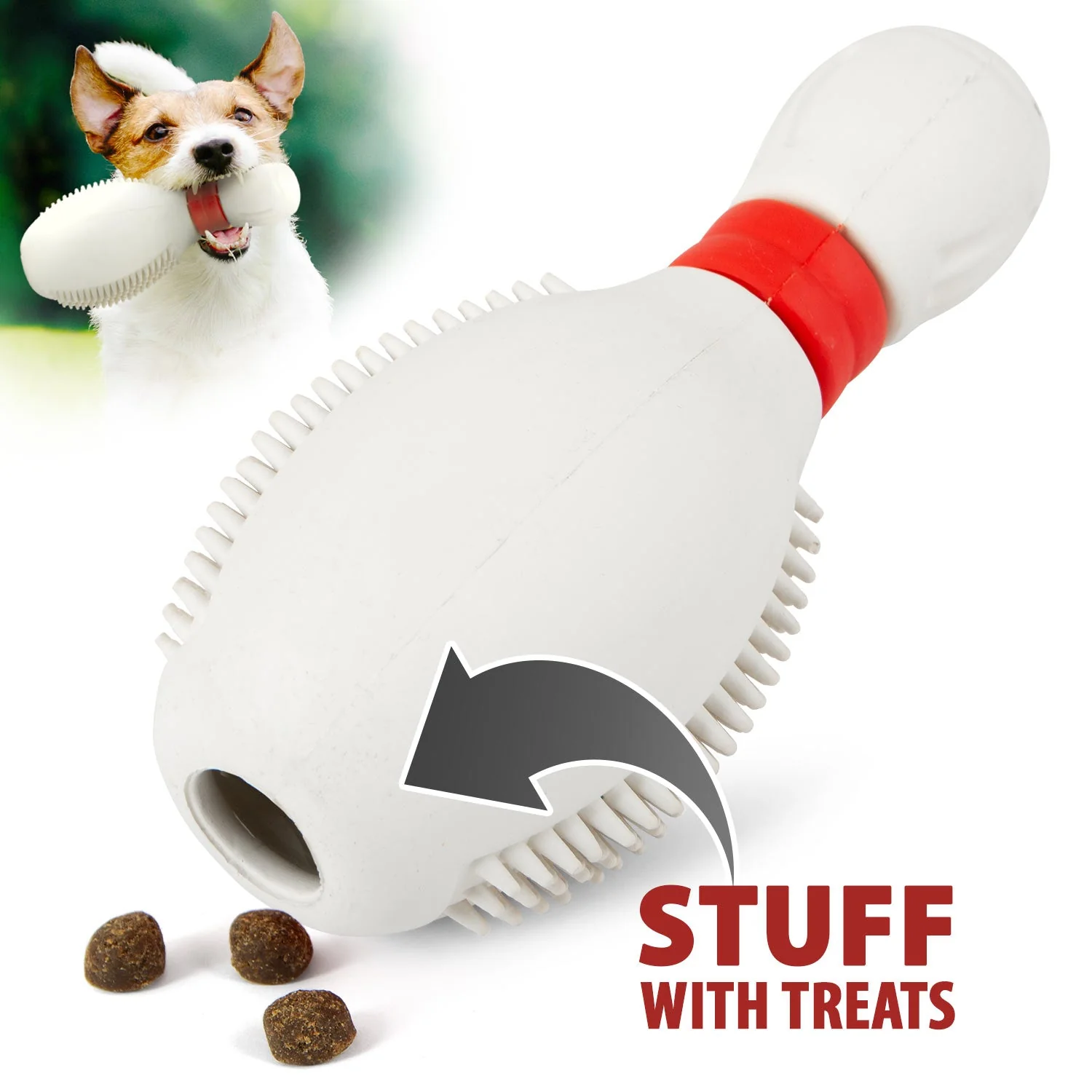 Jeffers Bowling Pin Natural Rubber Treat Dispensing Dental Chew Toy for Dogs - Image 1