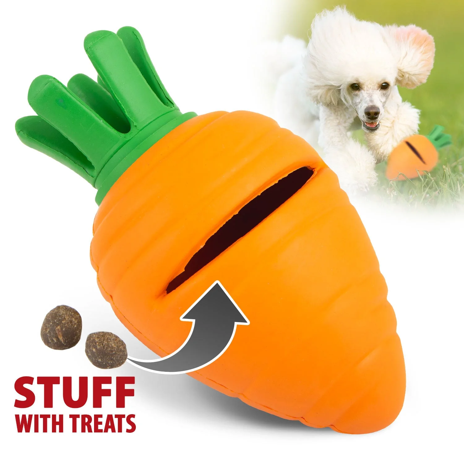 Jeffers Carrot Natural Rubber Treat Dispensing Dental Dog Chew Toy with Slit - Image 1