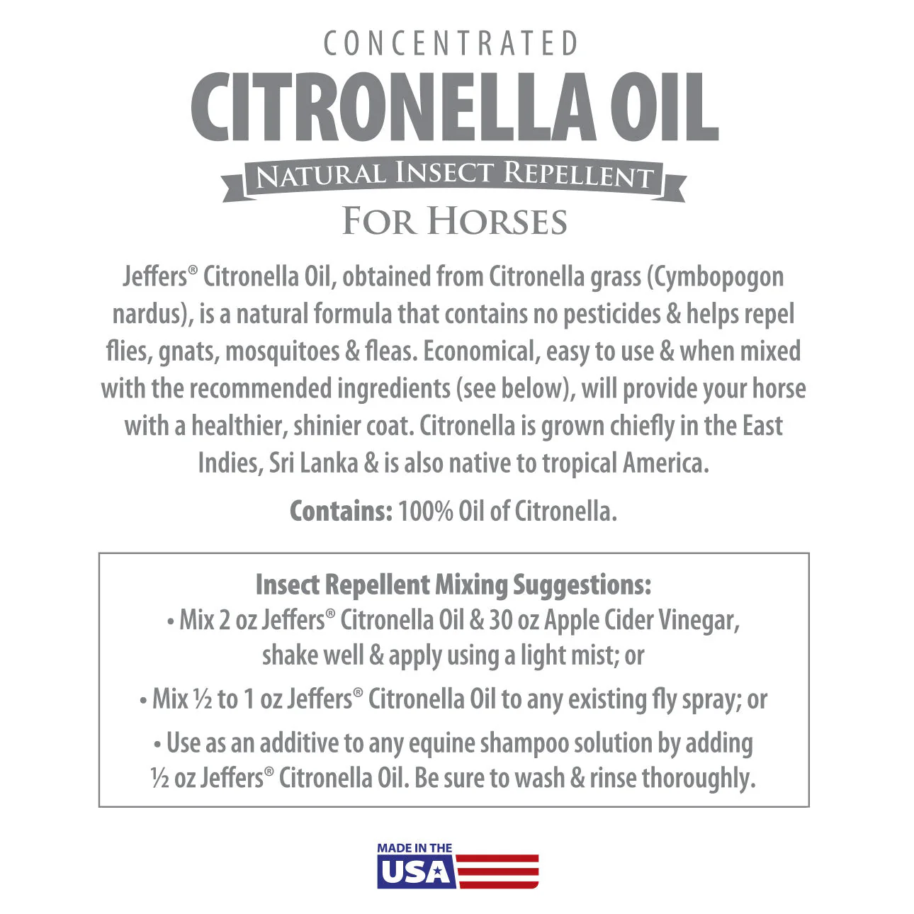 Jeffers Concentrated Citronella Oil Natural Insect Repellent for Horses, - Image 2