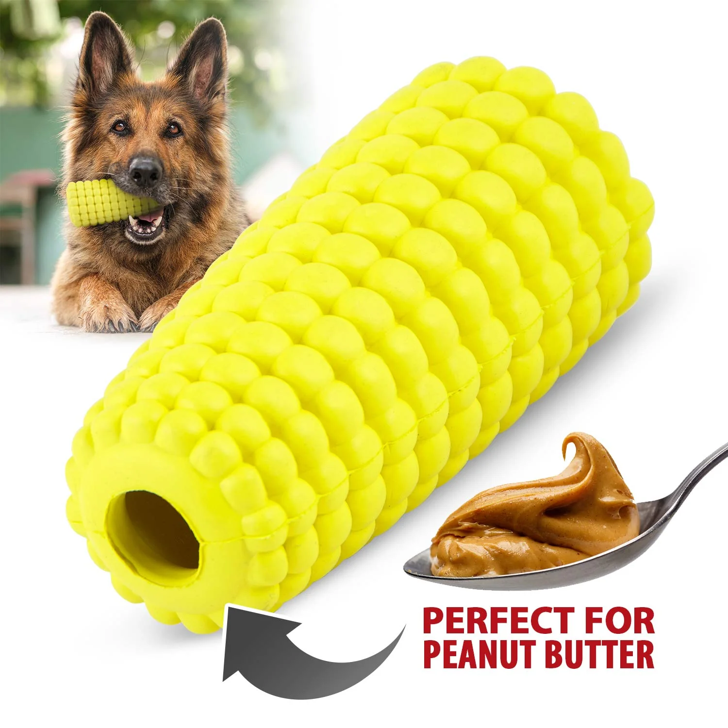 Jeffers Corn Cob Natural Rubber Stuffable Treat Dispenser Dog Dental Chew Toy - Image 1
