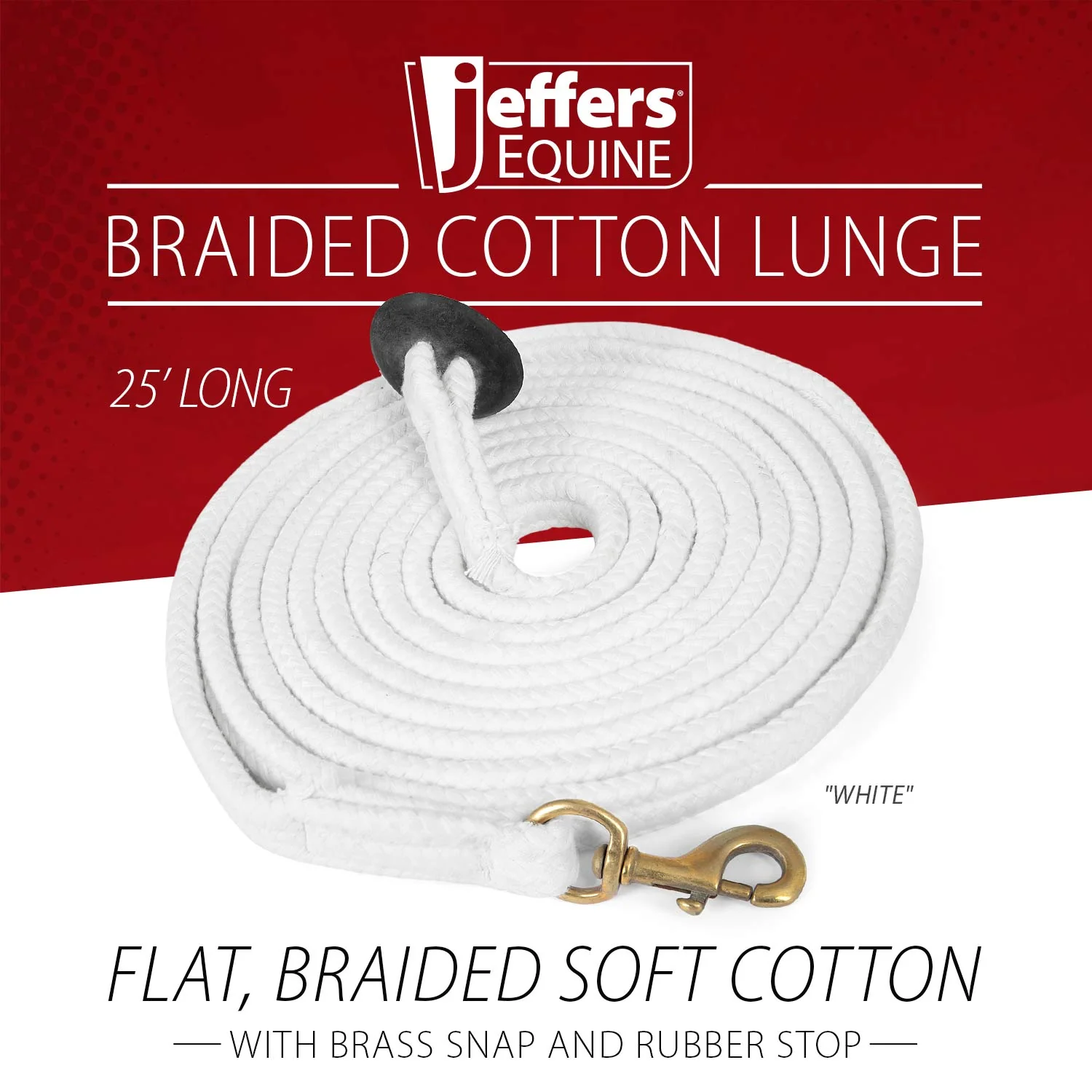 Jeffers Equine Braided Cotton Lunge Line with Rubber Stopper, 25' L - Image 2