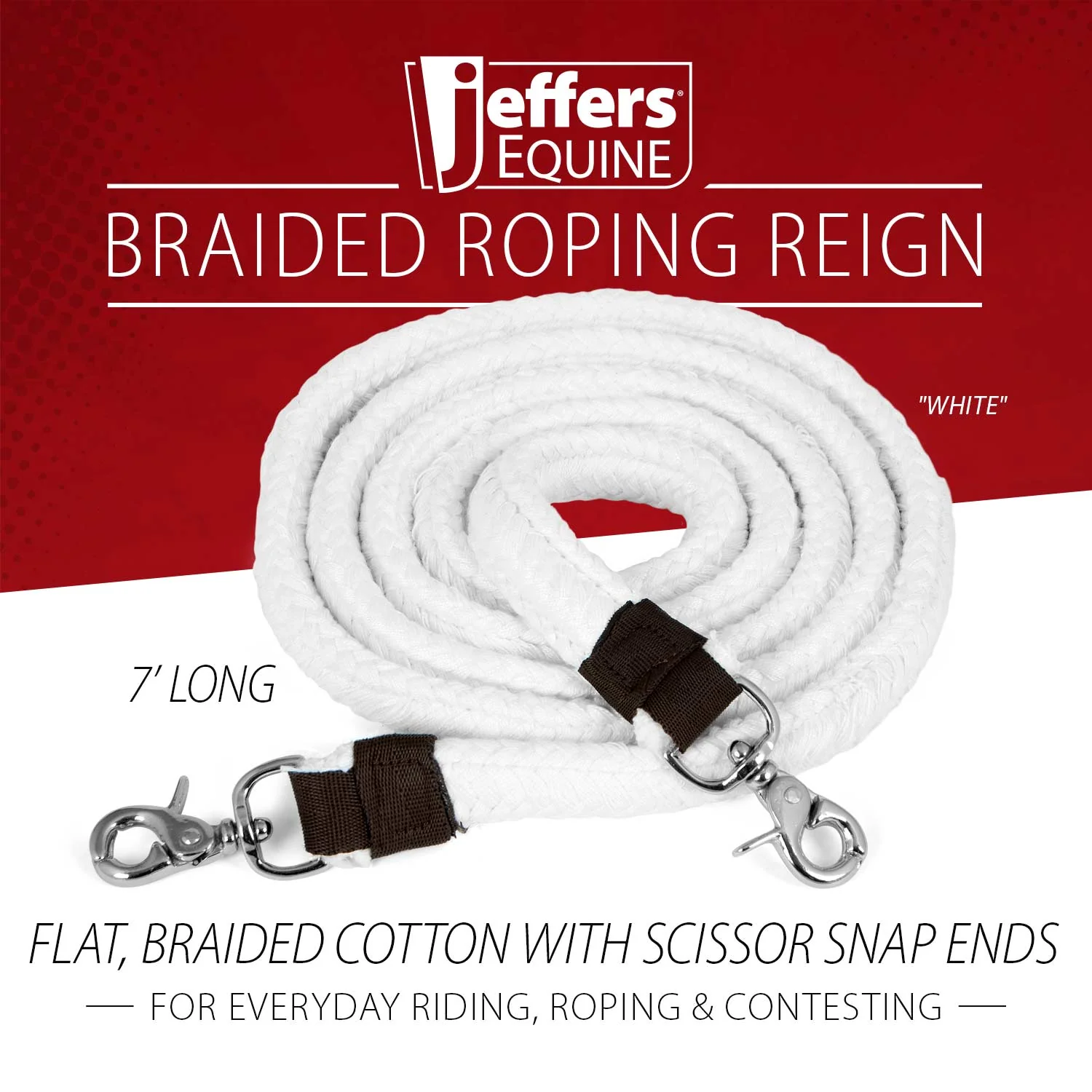 Jeffers Flat Braid Cotton Roping Rein, 7' White - Image 2