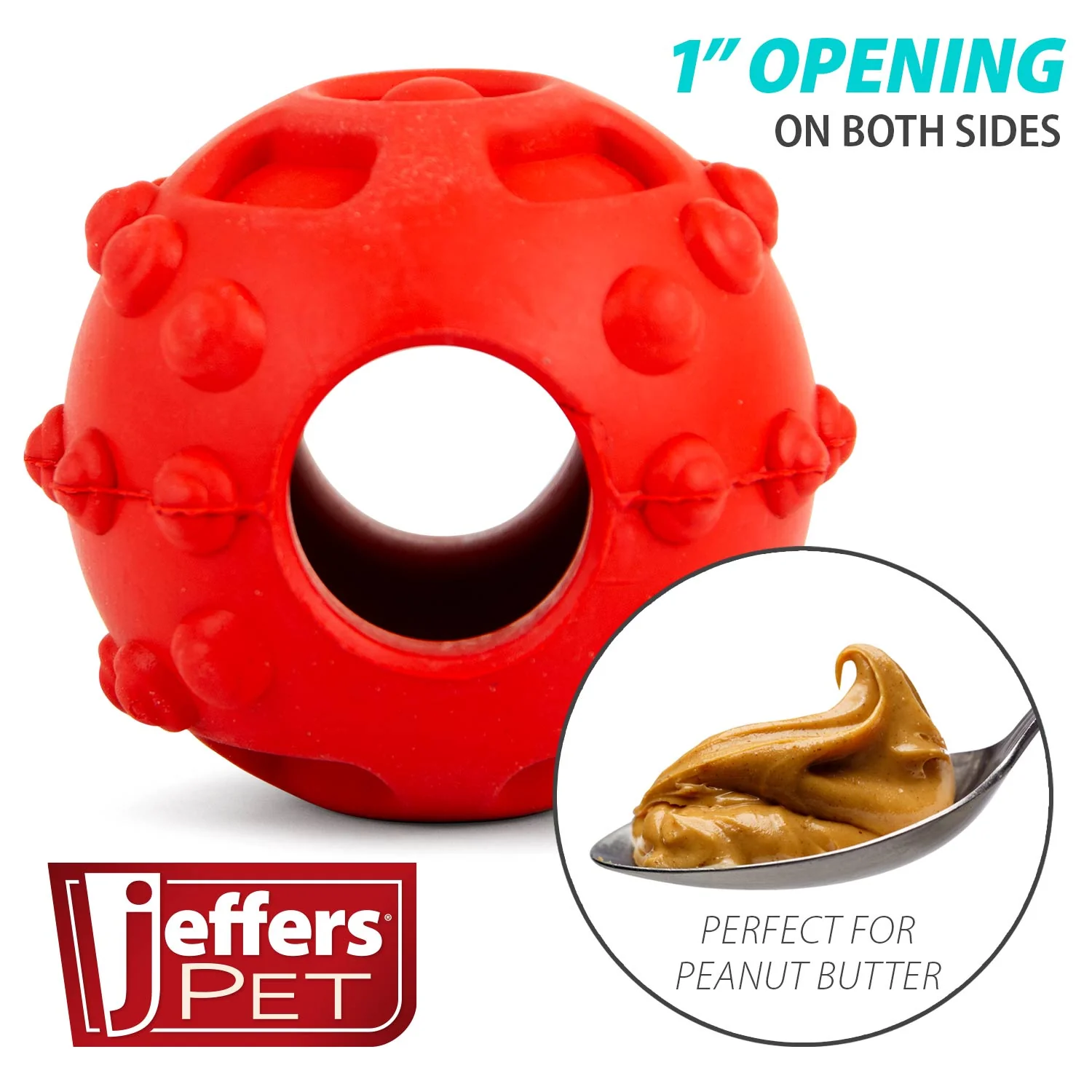 Jeffers Hollow Red Knobby Ball Natural Rubber Dental Treat Dispensing Dog Chew Toy - Image 3