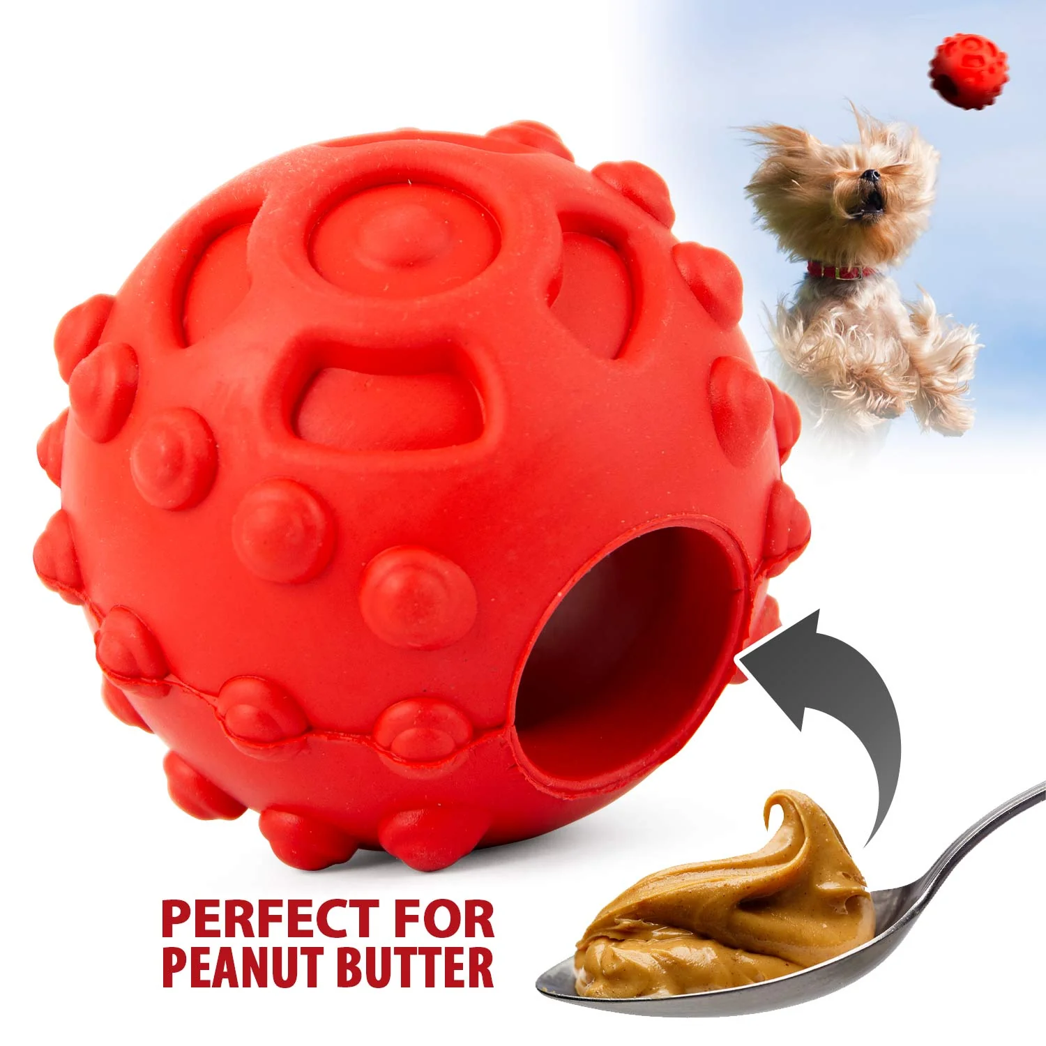 Jeffers Hollow Red Knobby Ball Natural Rubber Dental Treat Dispensing Dog Chew Toy - Image 1