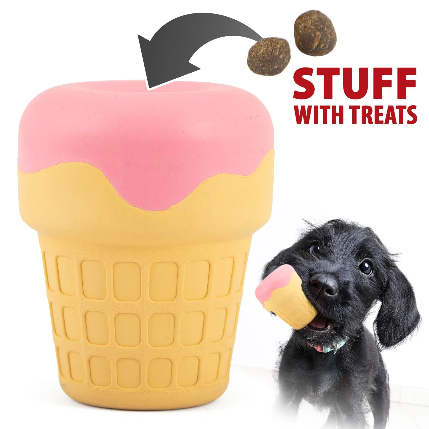 Jeffers Ice Cream Cone Natural Rubber Stuffable Treat Dispensing Dental Dog Chew Toy - Image 1