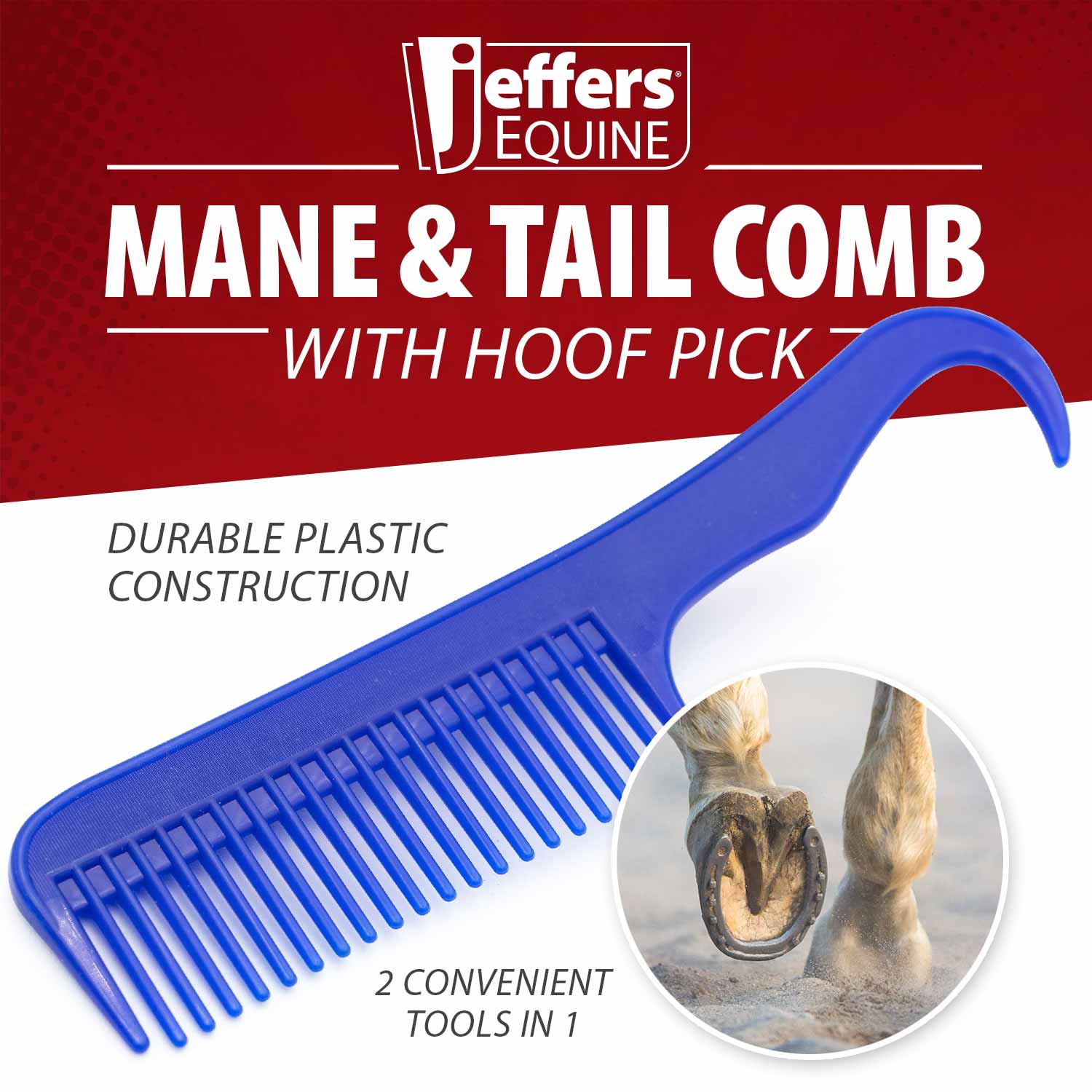 Jeffers Mane & Tail Comb with Hoof Pick for Horses - Image 2